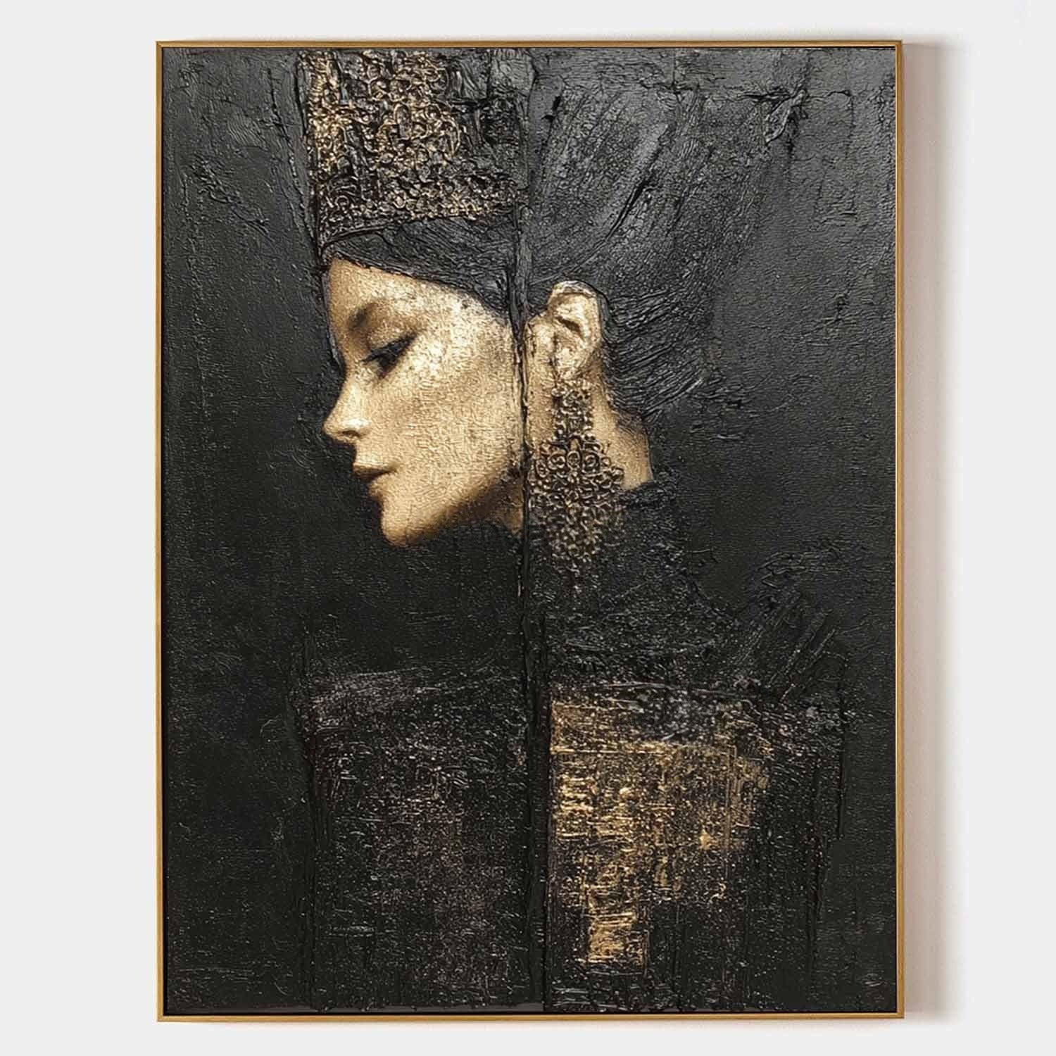 Wall Art Black Gold Female Profile Portrait