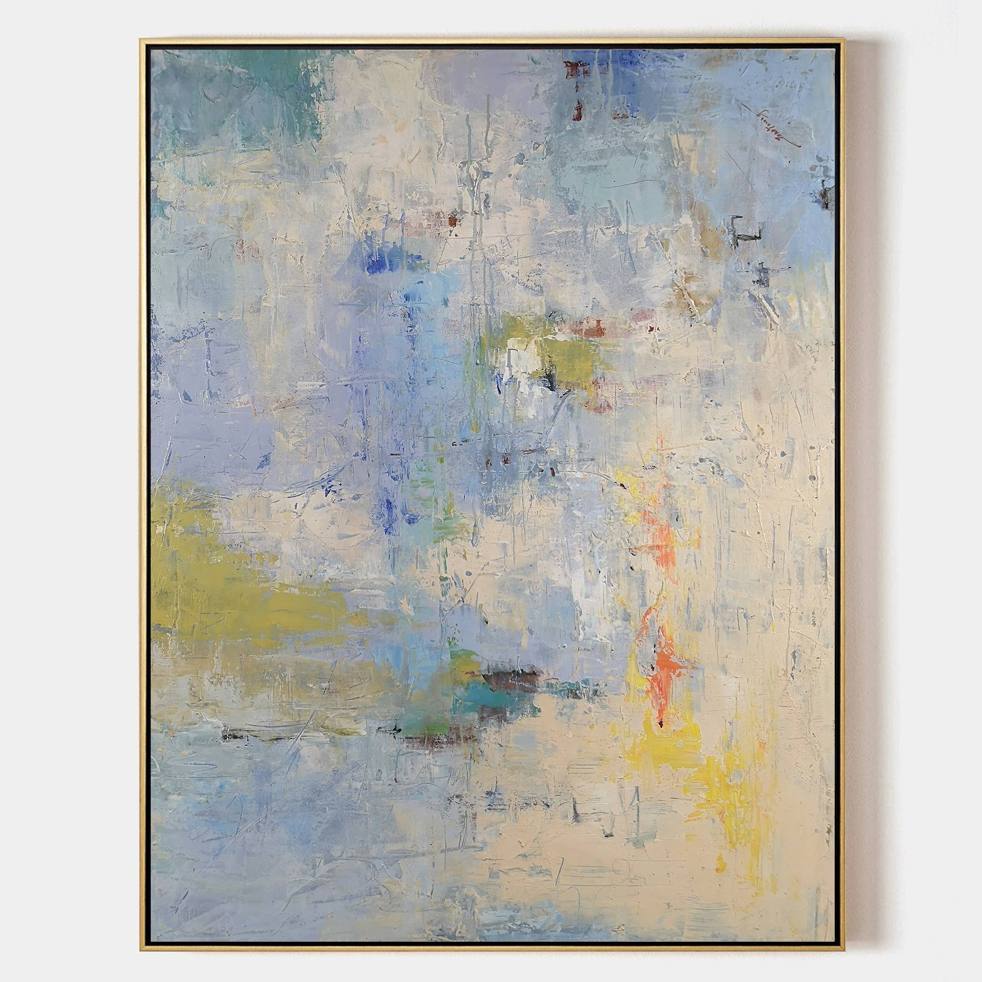 Sky‑Blue Cream‑Yellow Square Soft‑Blend Impasto Textured Artwork