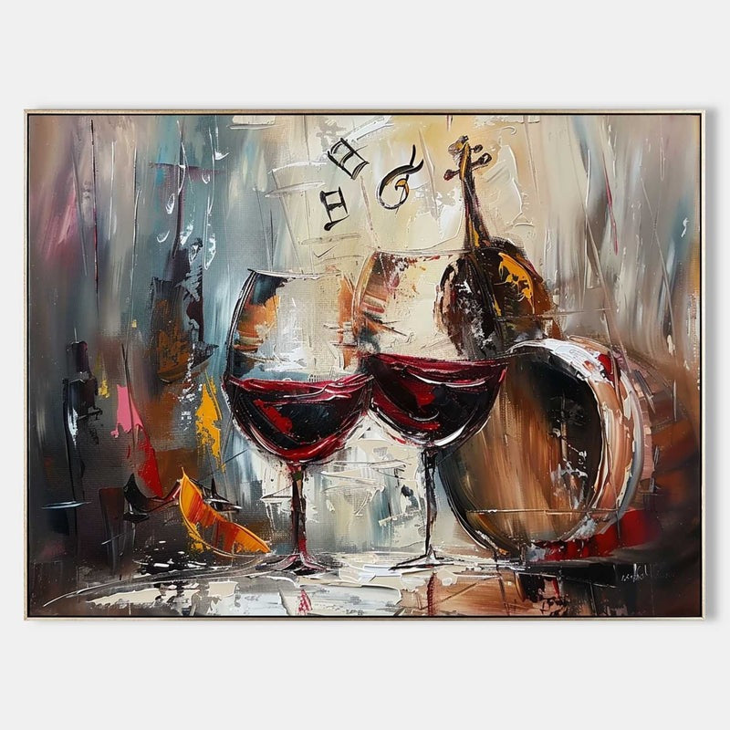 Wall Art Impressionist Red Wine Glasses Violin