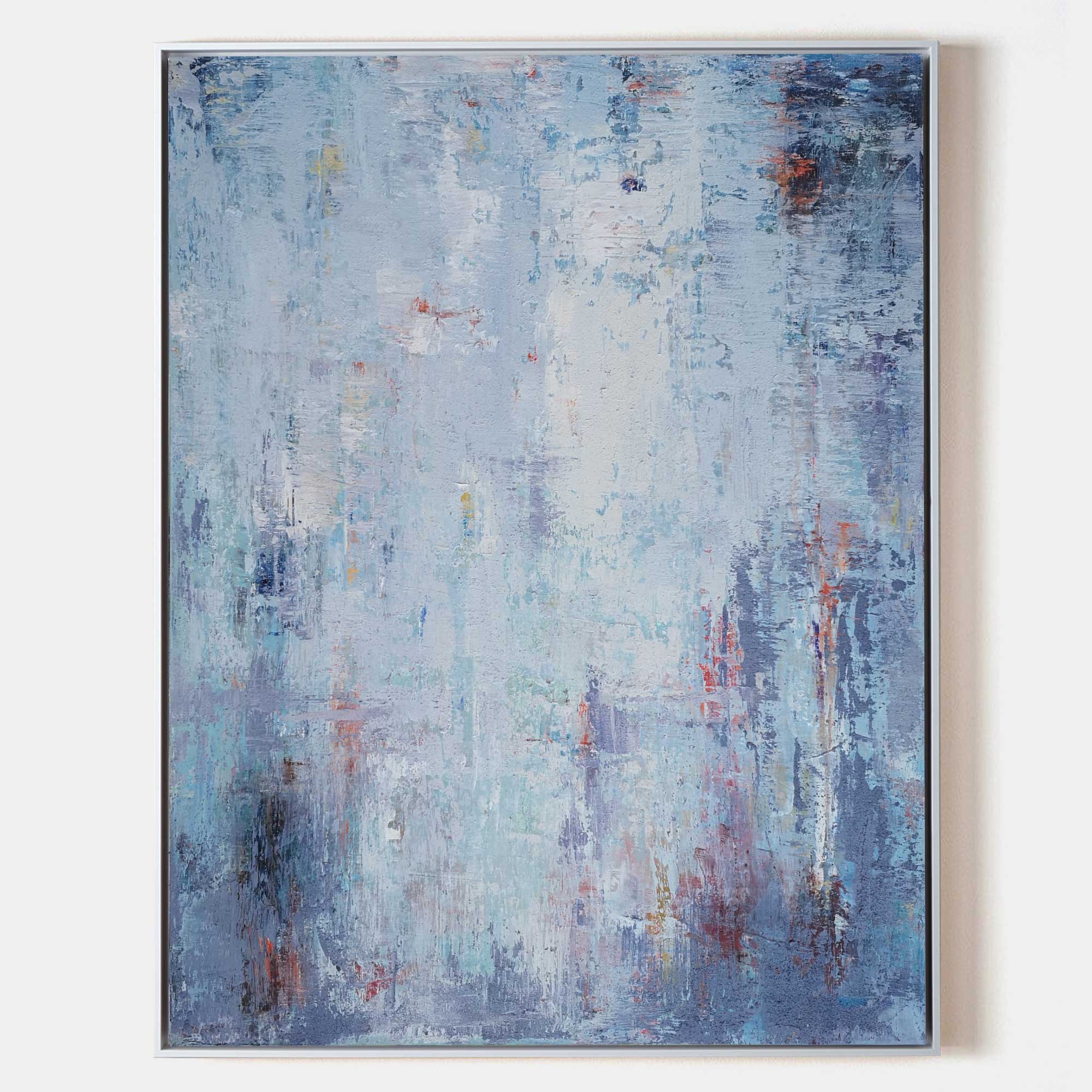 Blue‑White‑Red Vertical Abstract Rough Distressed‑Layer Texture Artwork