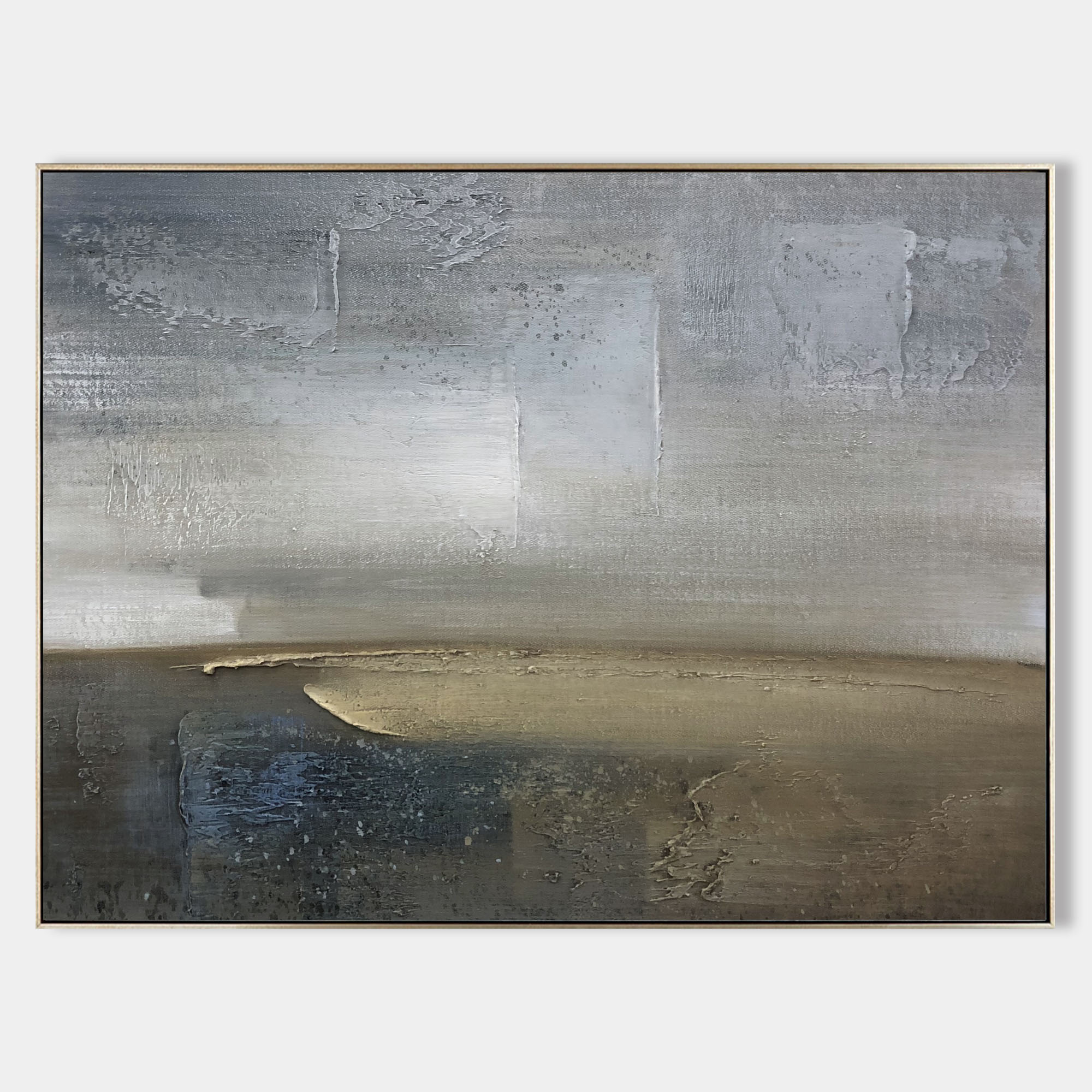 Blue‑Olive Horizontal Abstract‑Coastal Heavy‑Textured Artwork
