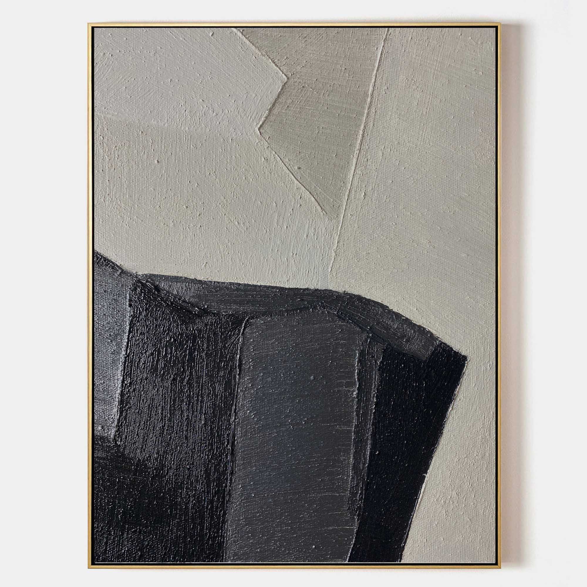 Abstract Black Beige Textured Geometric Minimalist Painting