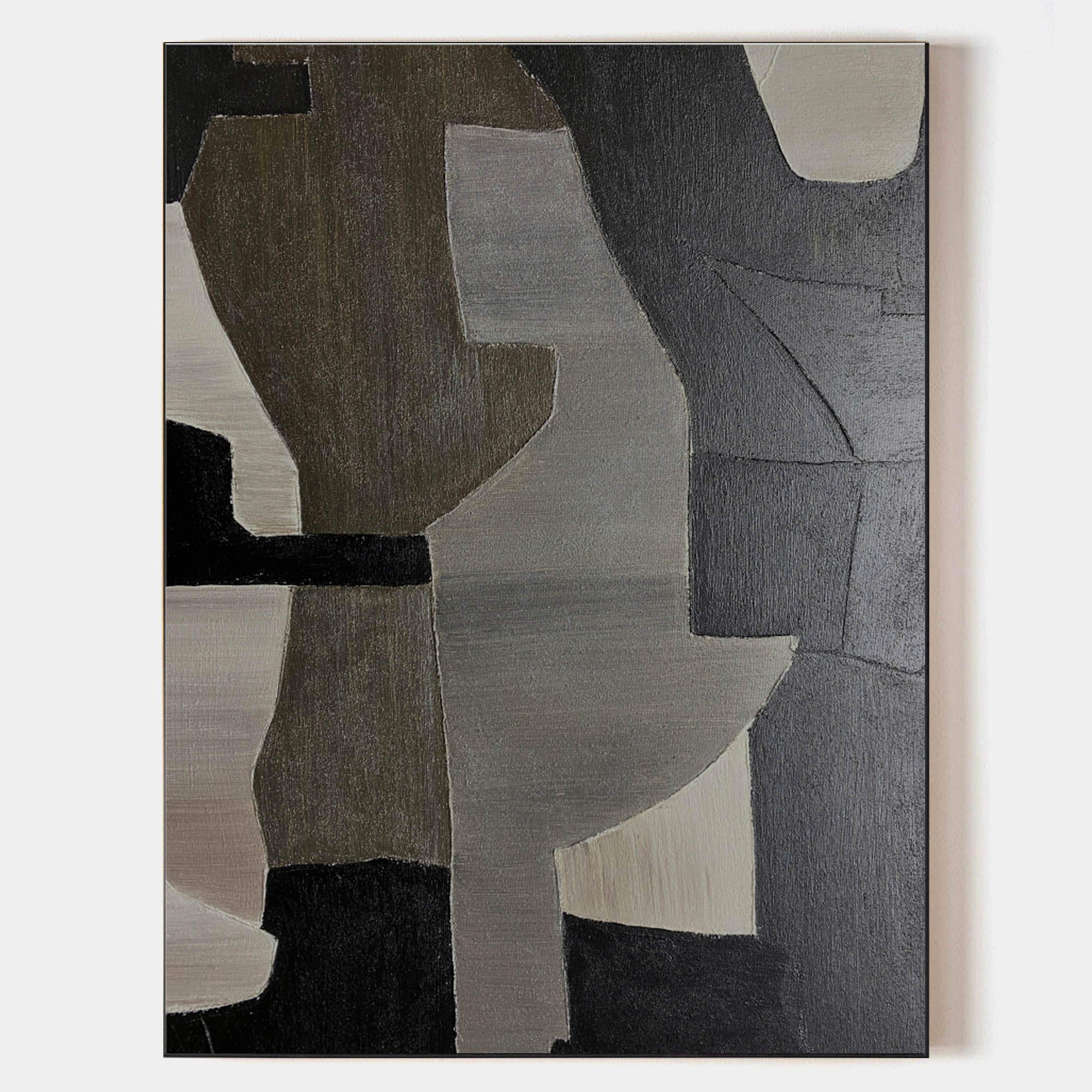 Contemporary Abstract Black Grey Beige Geometric Minimalist Painting