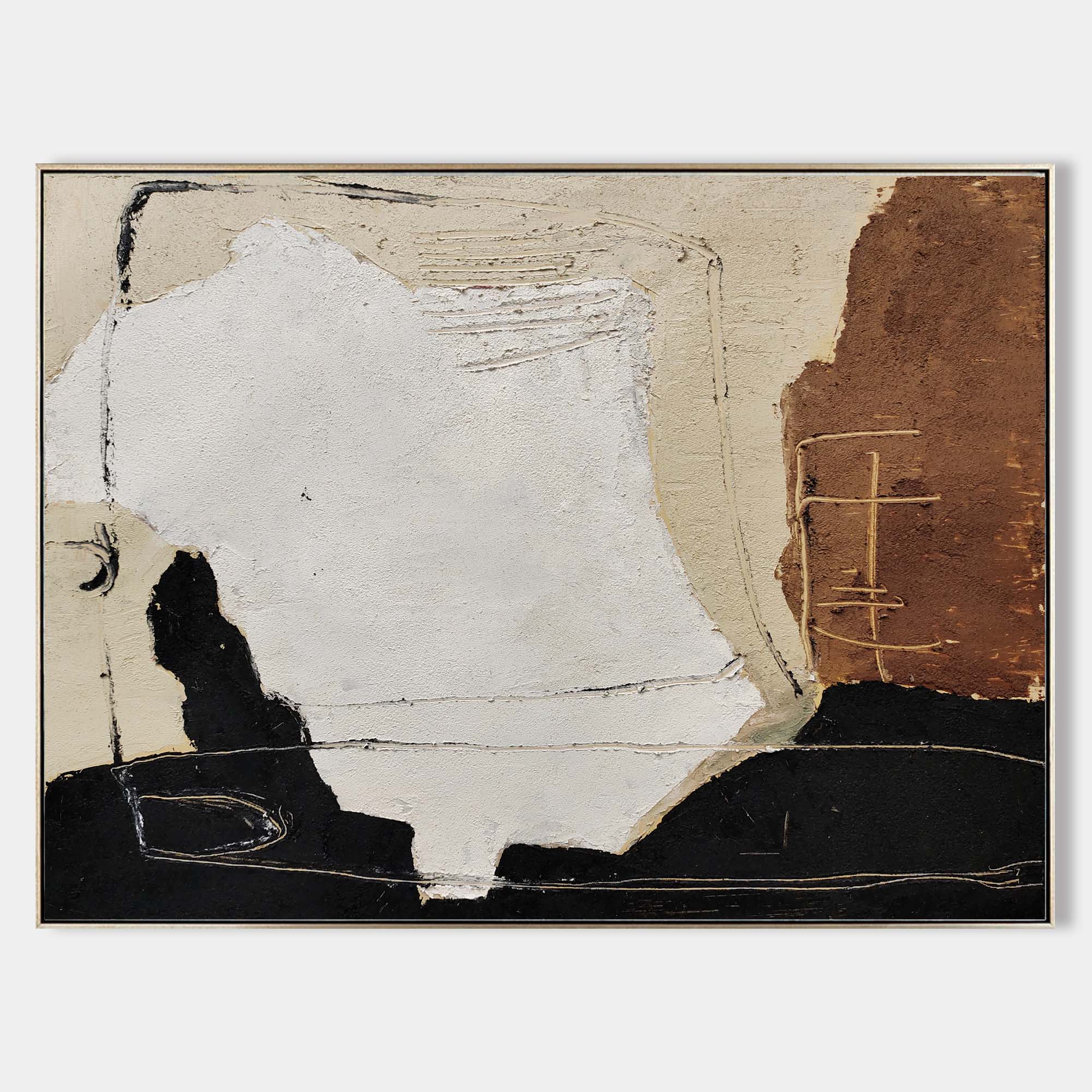 Rustic Earth Tone Abstract Plaster Canvas Wall Art