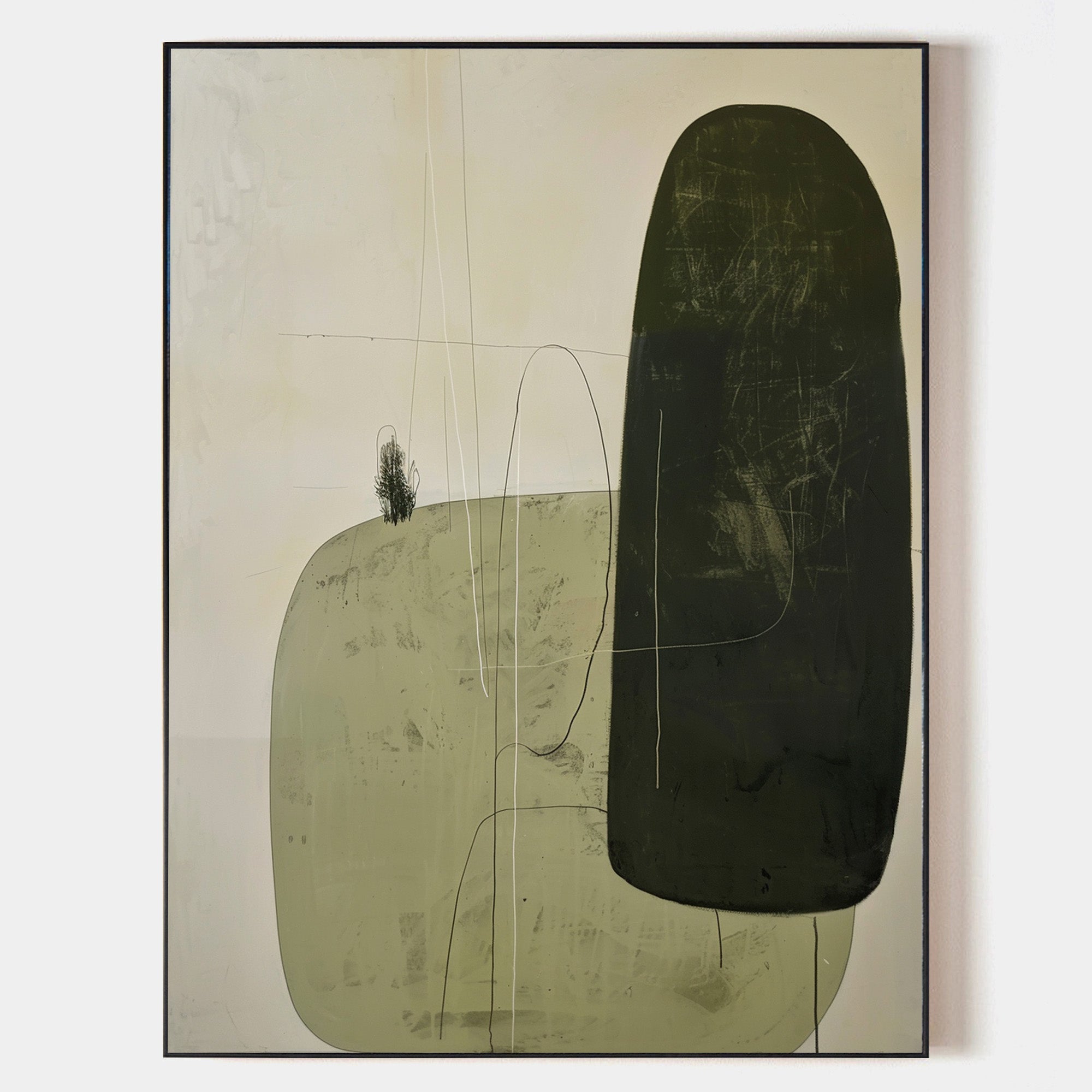 Solitary Forms in Moss Green Art
