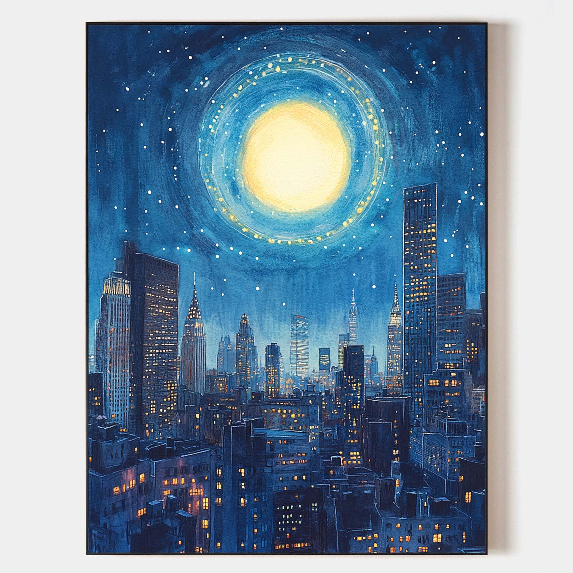 Starry Night City Skyline Canvas Art