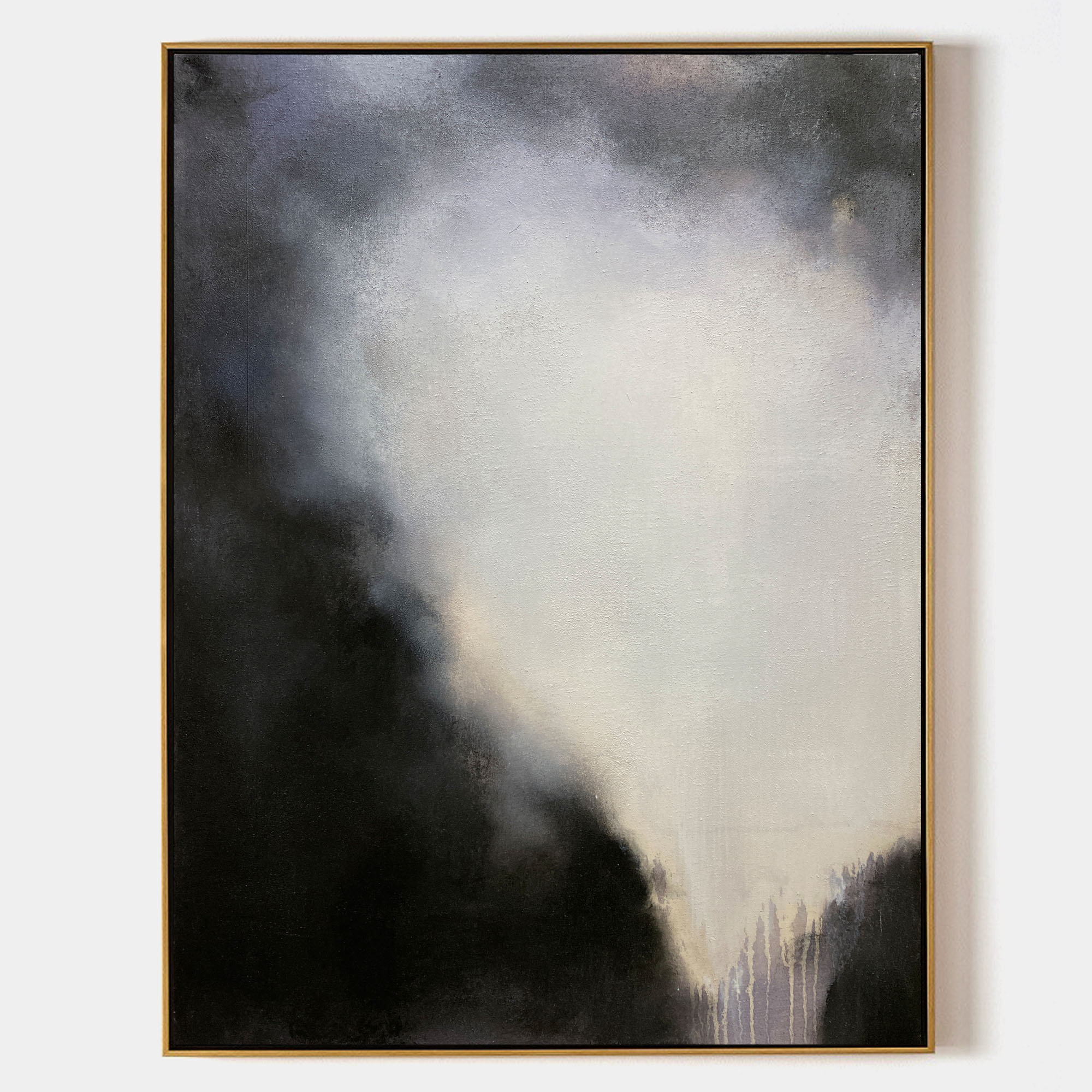 Black‑Off‑White Vertical Mist‑Blend Impasto‑Textured Artwork