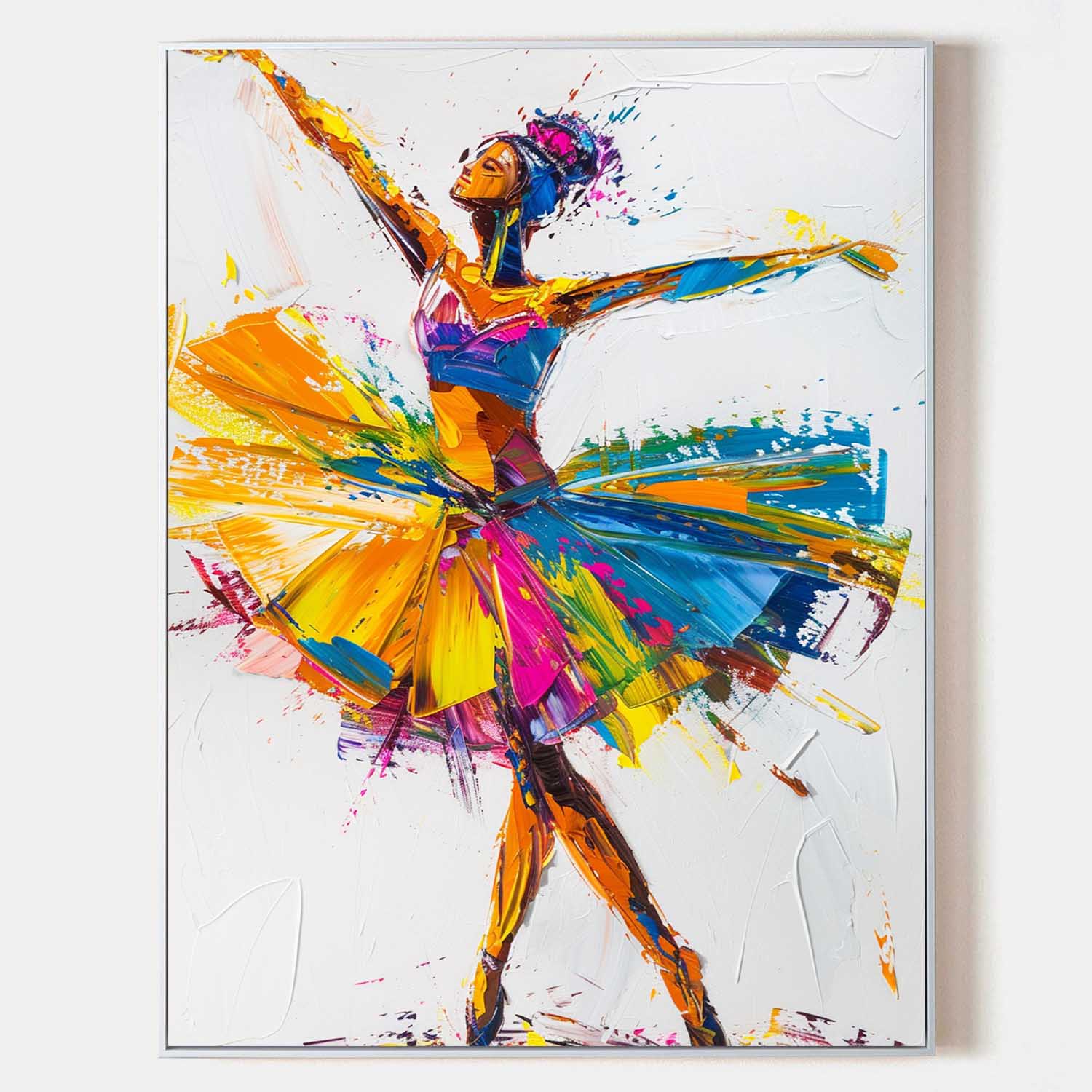 Vibrant Ballet Dancer Figure Splash‑Color Dynamic Brushstroke Textured Artwork