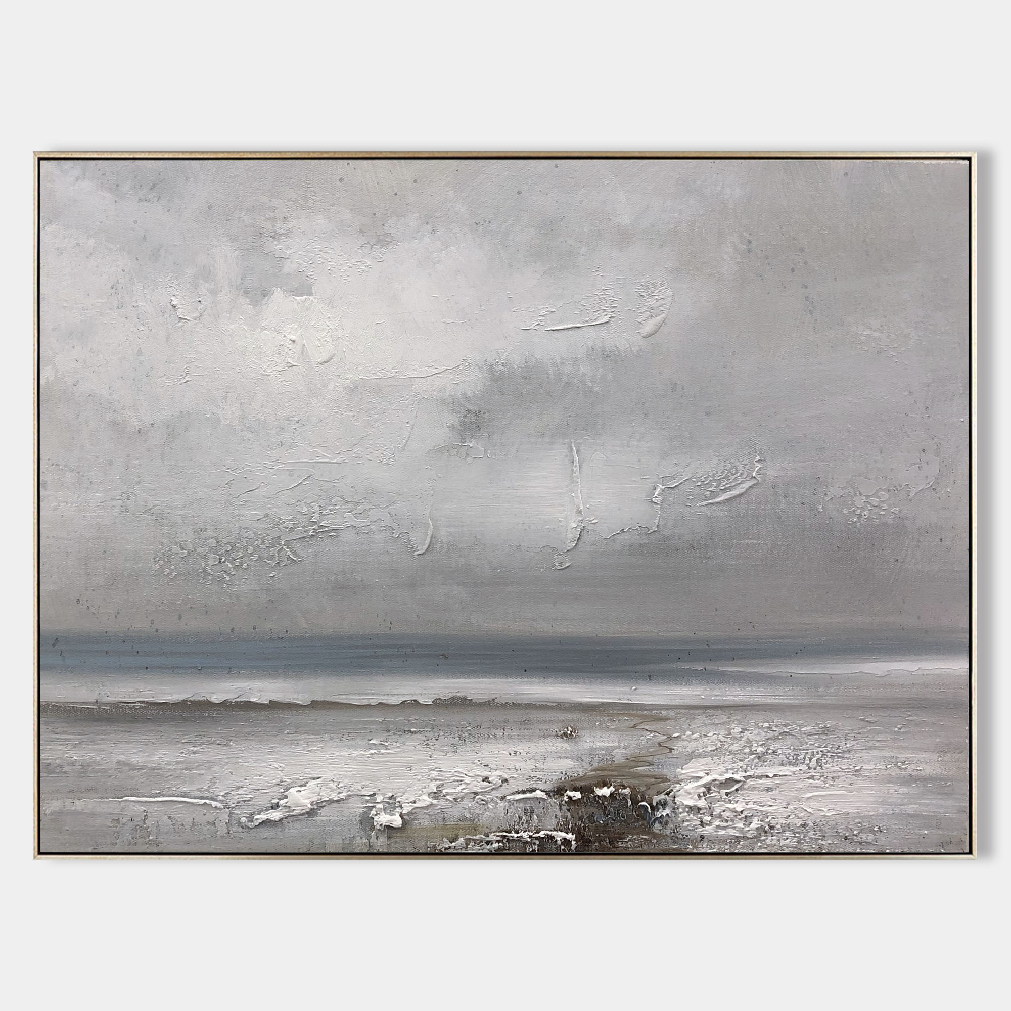 Textured Neutral Coastal Ocean Scene Wall Art