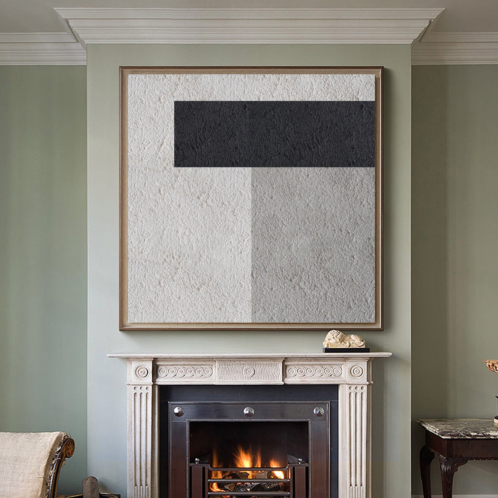 Black‑Off‑White‑Grey Square Block‑Shaped Contrast Coarse‑Textured Artwork