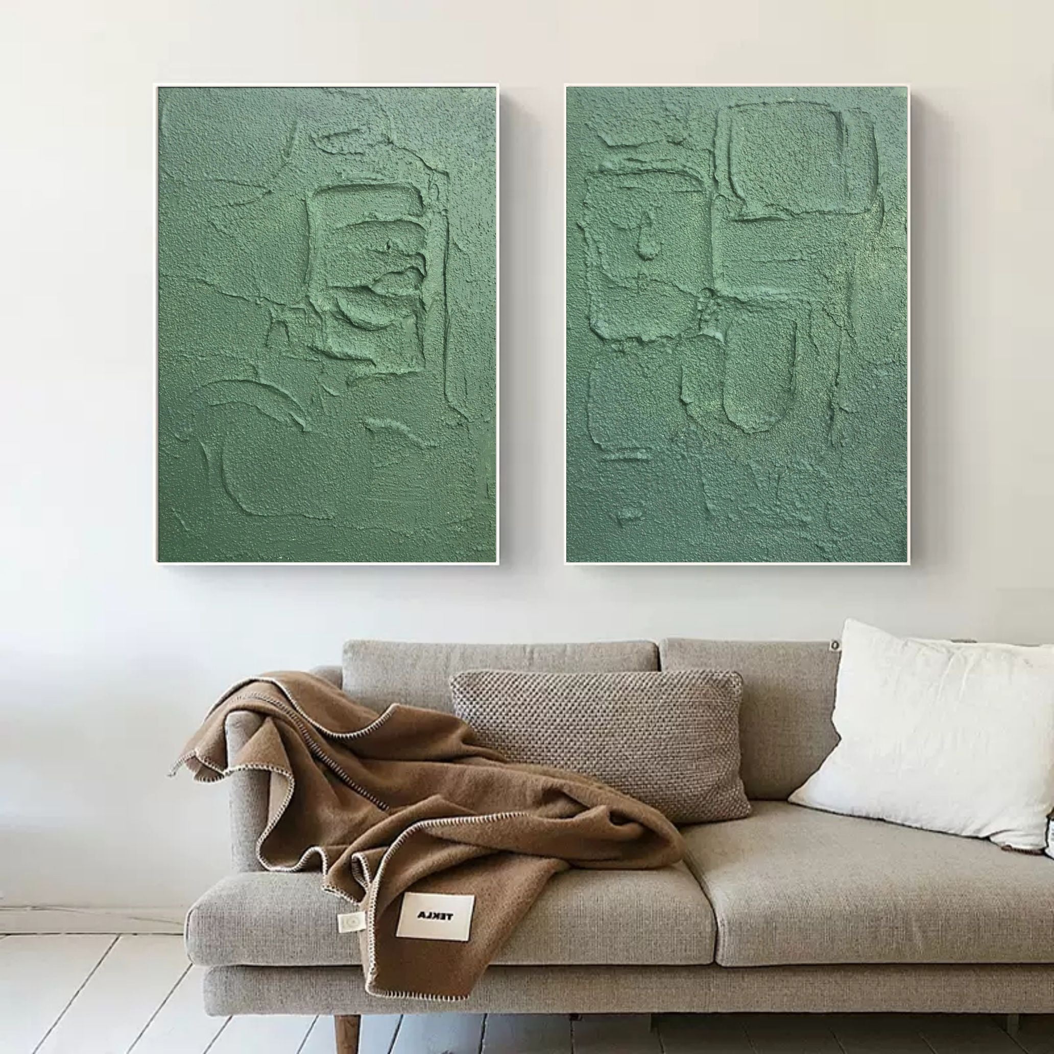 Wall Art Vertical Abstract Geometric Relief Sage Green