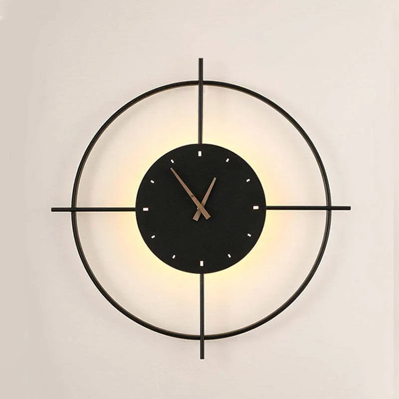 Glint Modern Clock Round Wall Lamp, Gold/Black