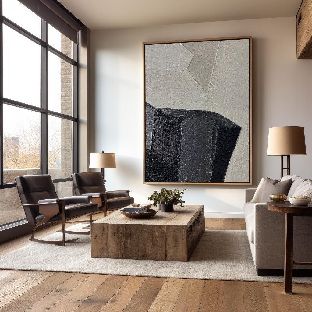 Abstract Black Beige Textured Geometric Minimalist Painting