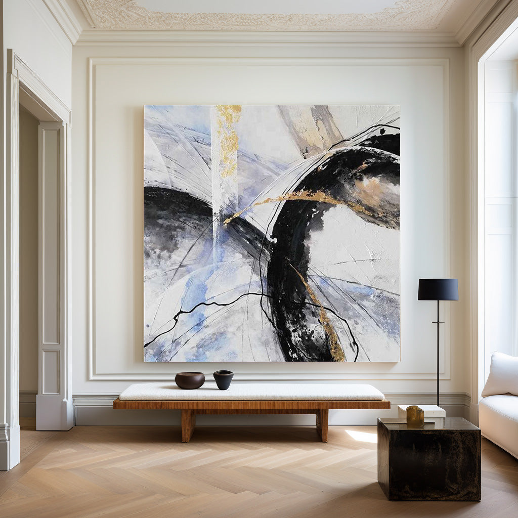 Black White Gold Abstract Art