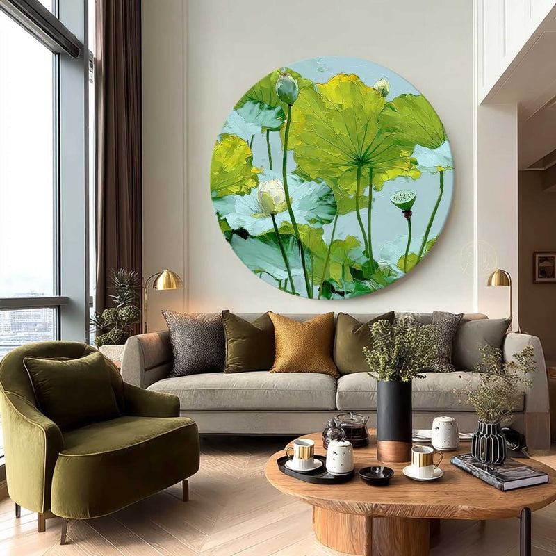Green Lotus Pond Round Painting