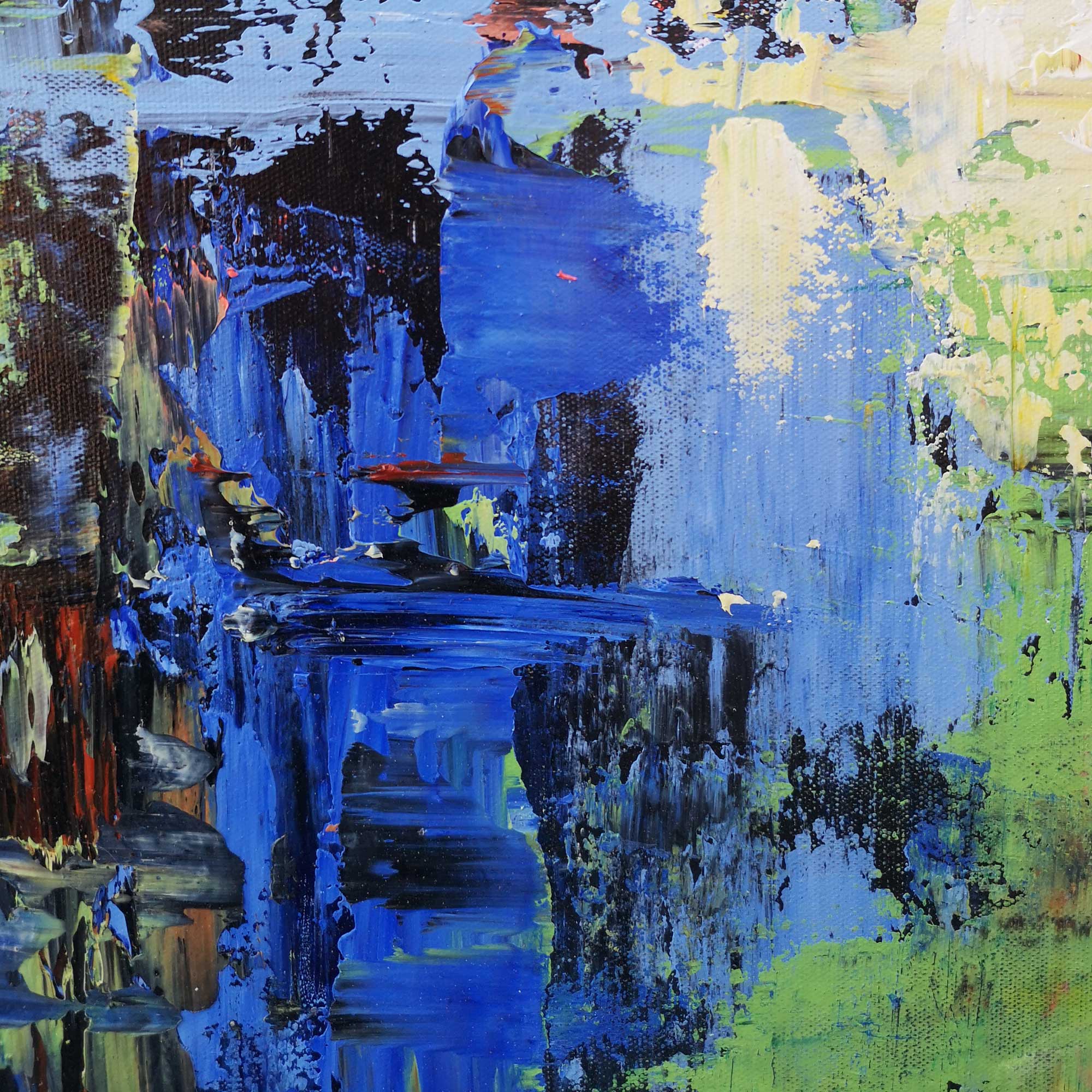 Blue‑Red‑Green Vertical Seascape Abstract Impasto‑Textured Artwork