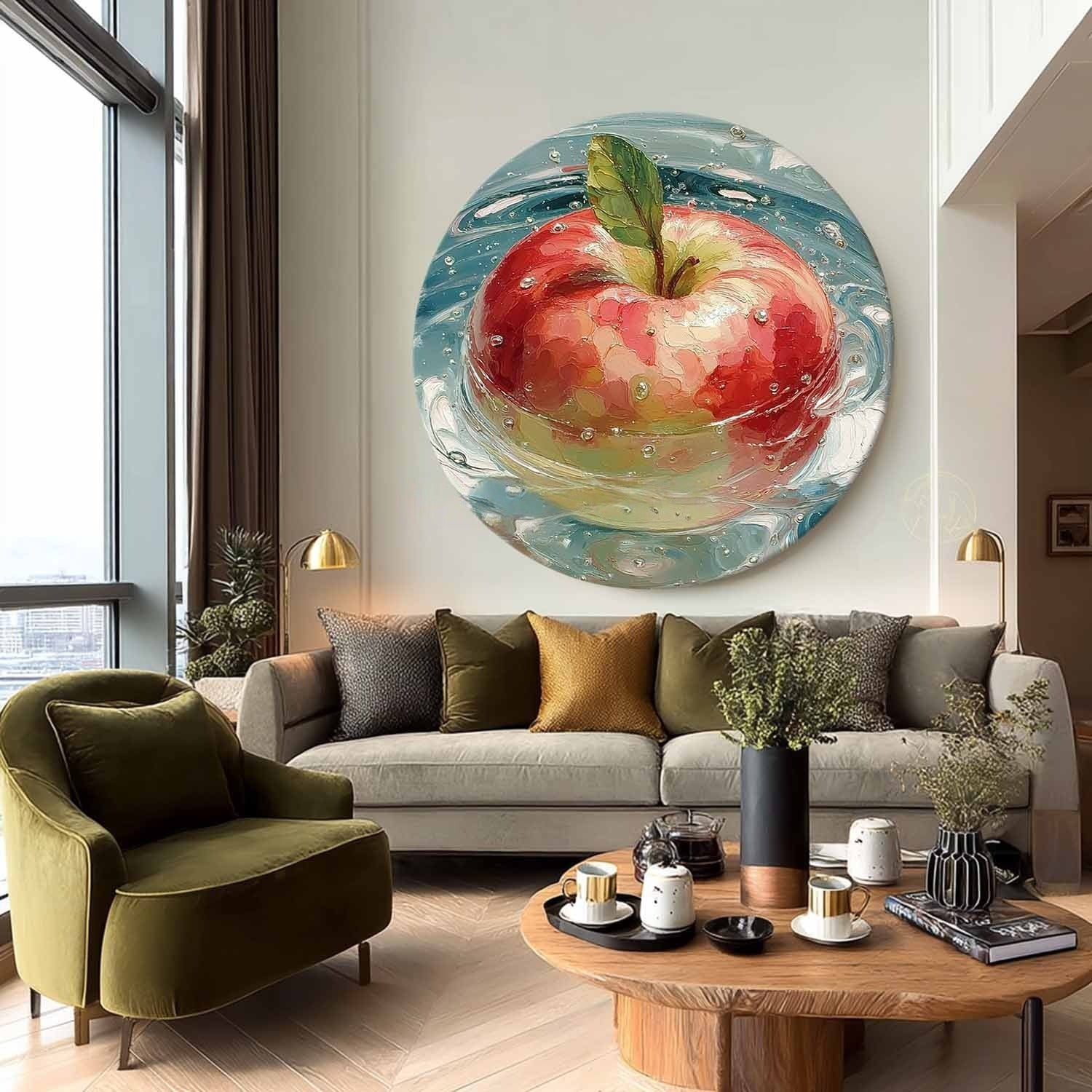Single Red Apple Glass Bowl Canvas Art