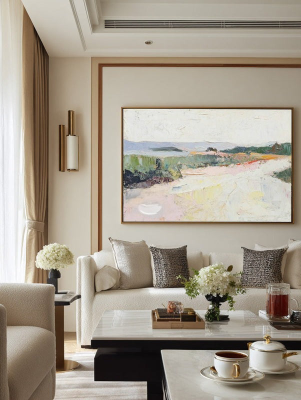 Wall Art Abstract Pastel Landscape Textured Linen Canvas Living Room | Neutralighting