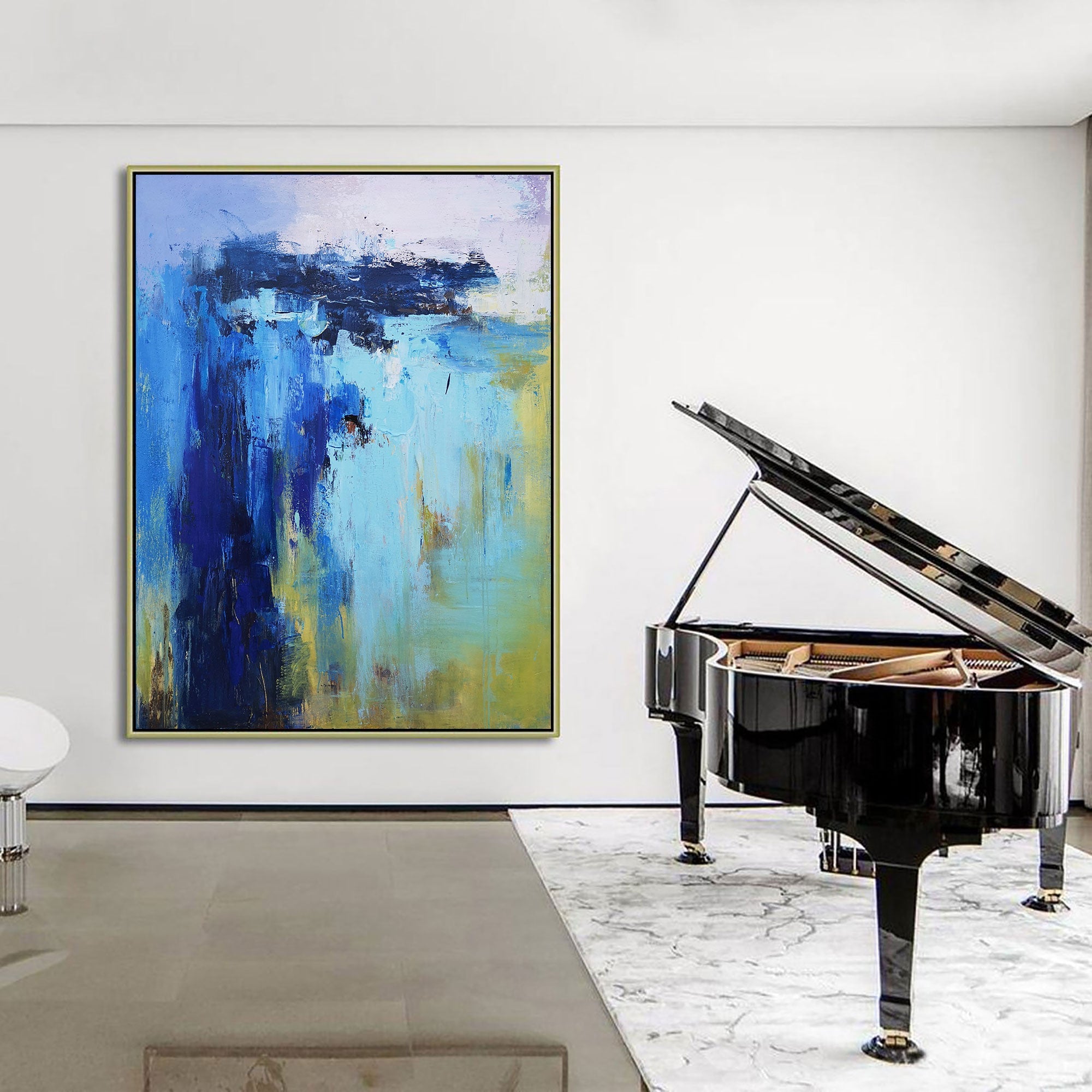 Blue‑Turquoise‑Yellow Coastal‑Seascape Abstract Thick Impasto‑Texture Artwork