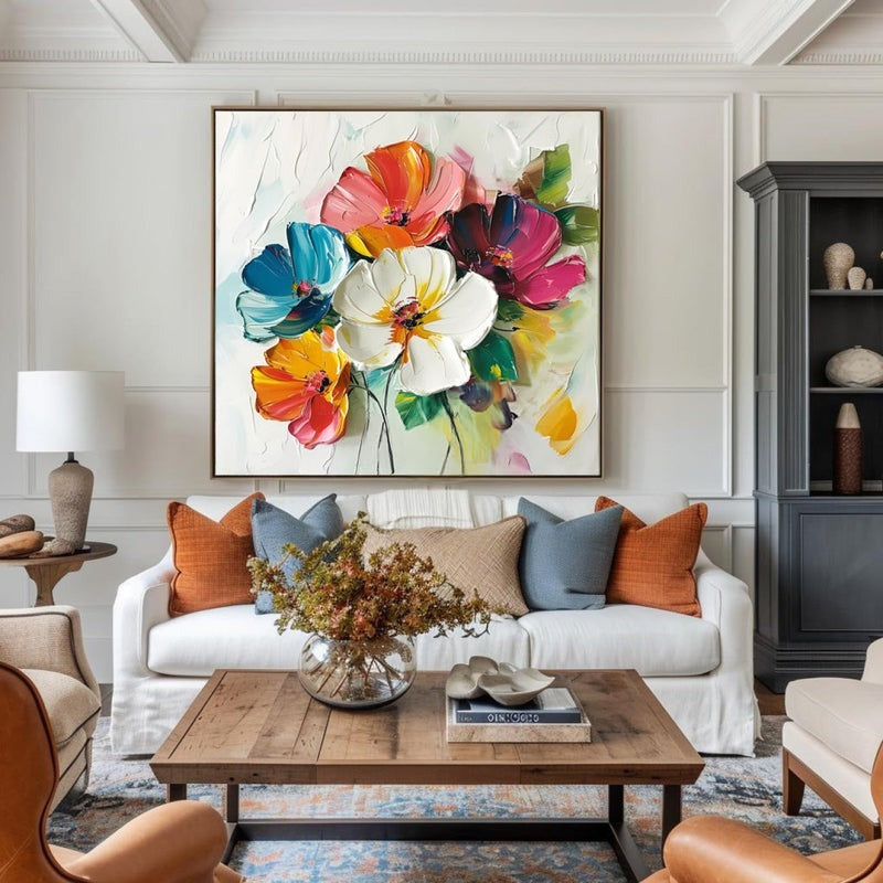 Wall Art Colorful Abstract Floral Modern Impasto Texture Living Room | Neutralighting