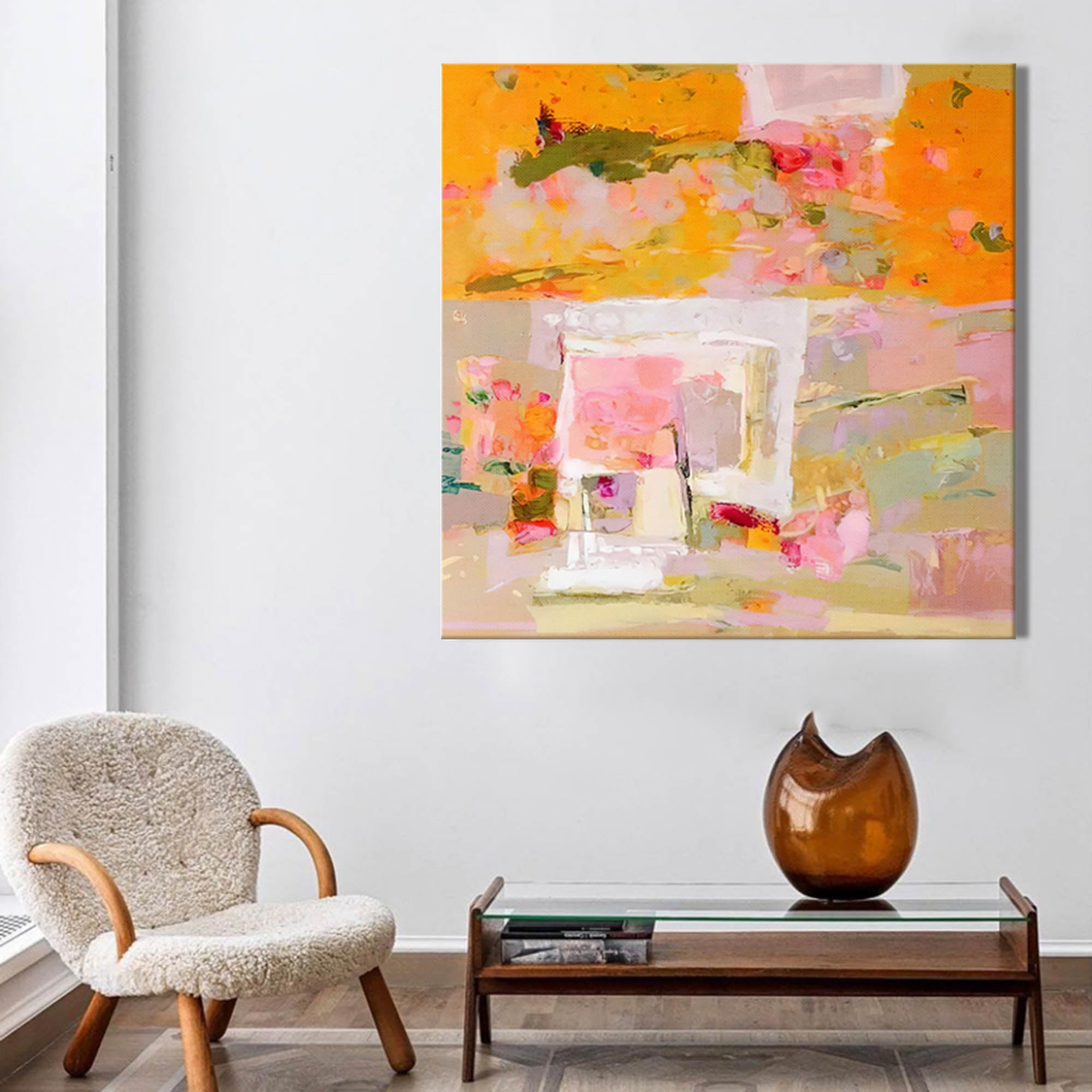 Vibrant Orange and Pink Abstract Canvas Wall Art