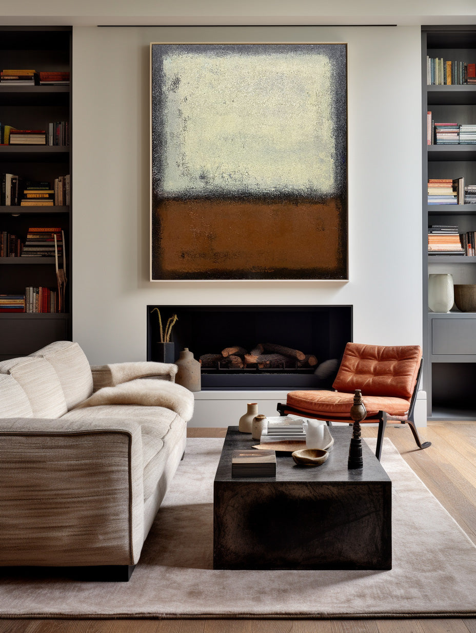 Rust‑Cream Vertical Block‑Contrast Framed Impasto Textured Artwork