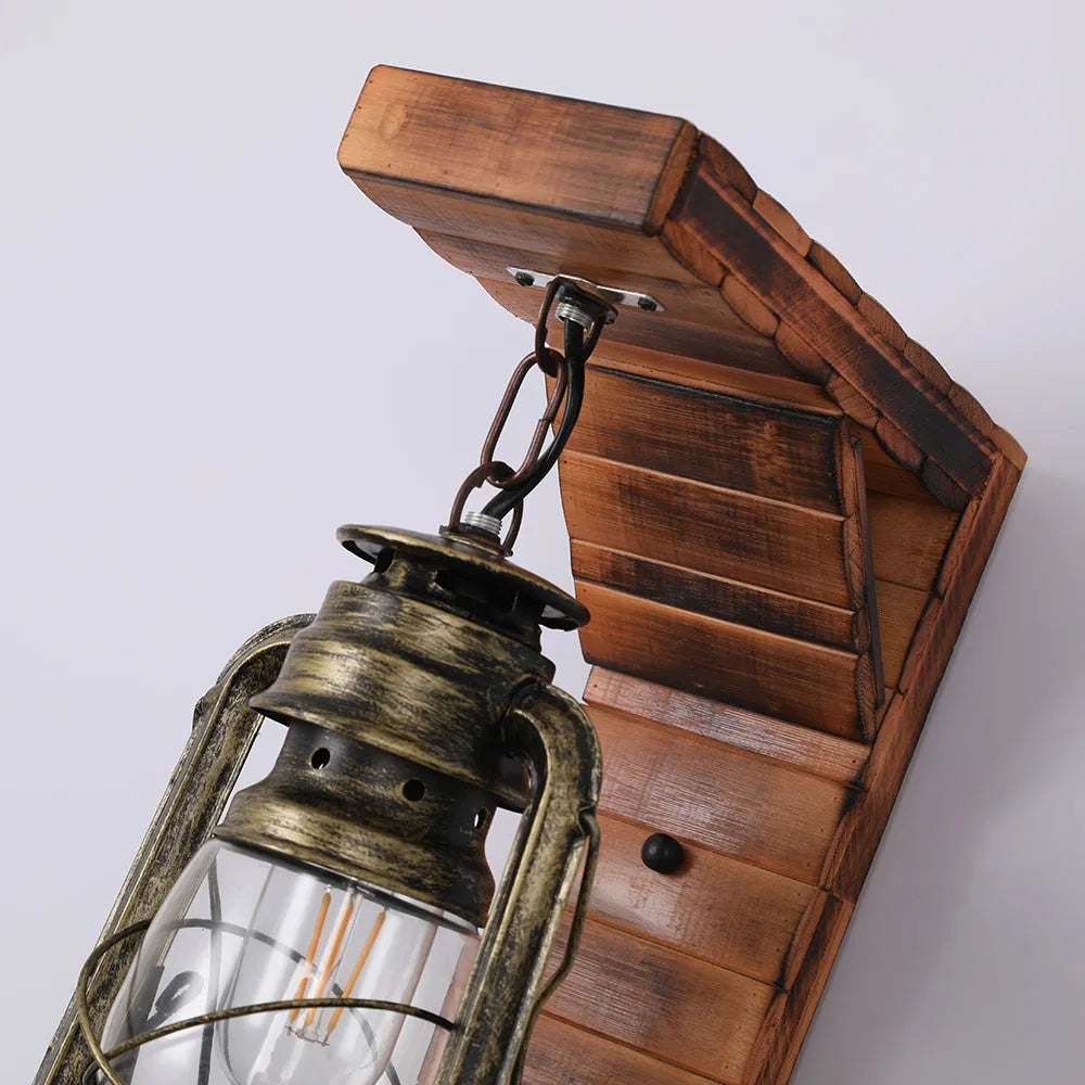 Lyros Lantern Vintage Wooden Rustic Wall Lamp - Neutralighting