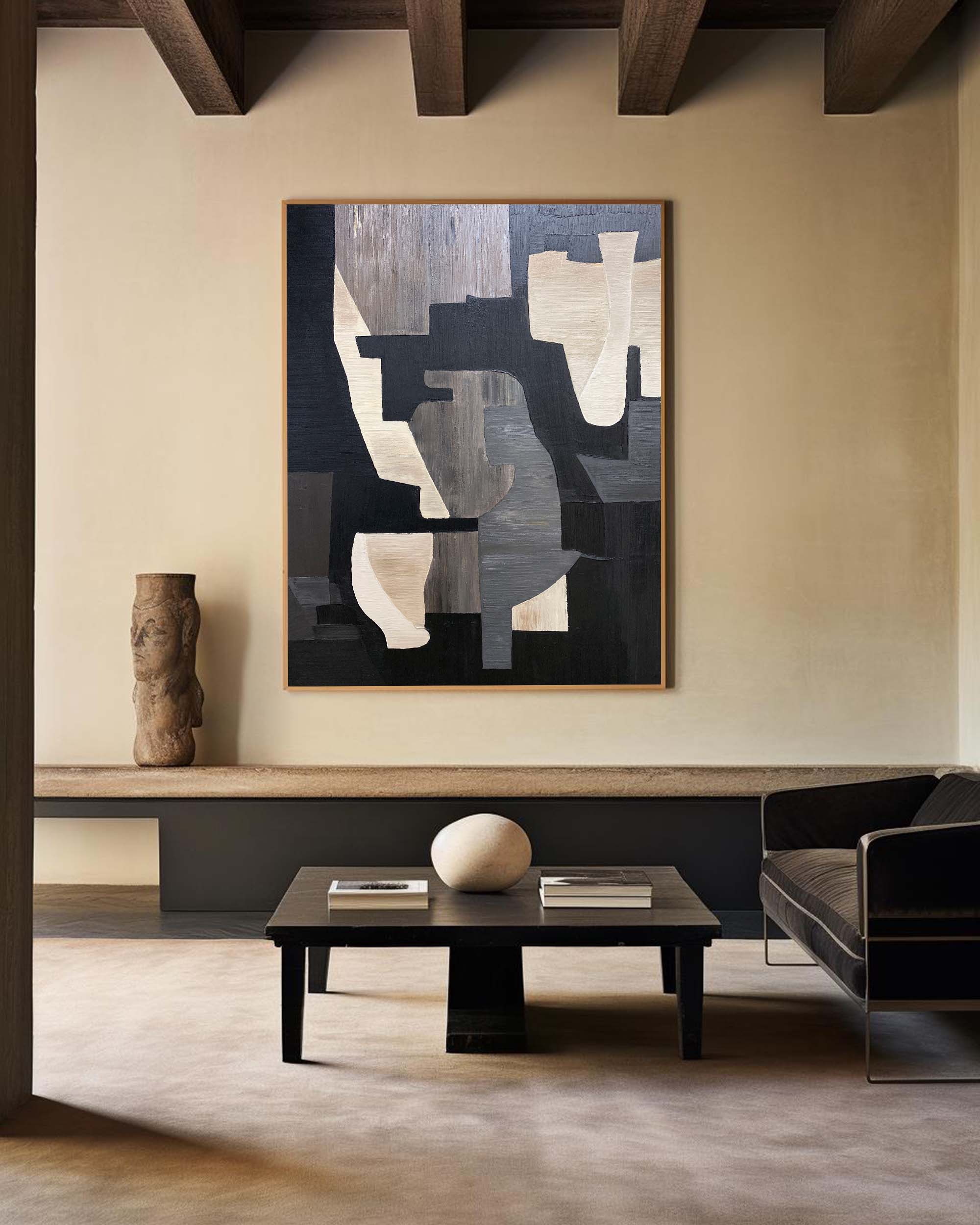 Black And Brown Abstract Painting ABAV280 - Neutralighting