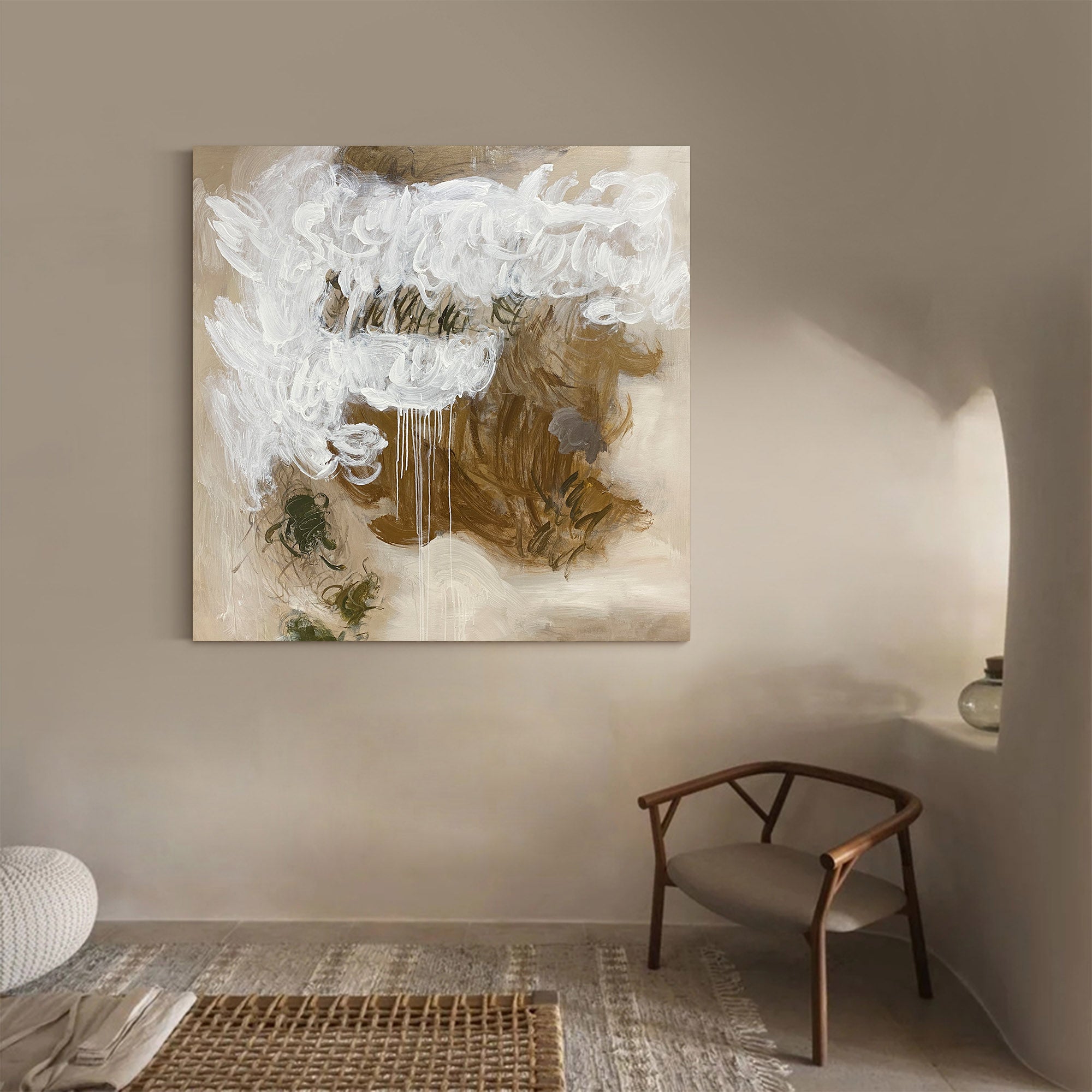 Earth‑Tone Dripping Effect Abstract Ready‑to‑Hang Wall Artwork