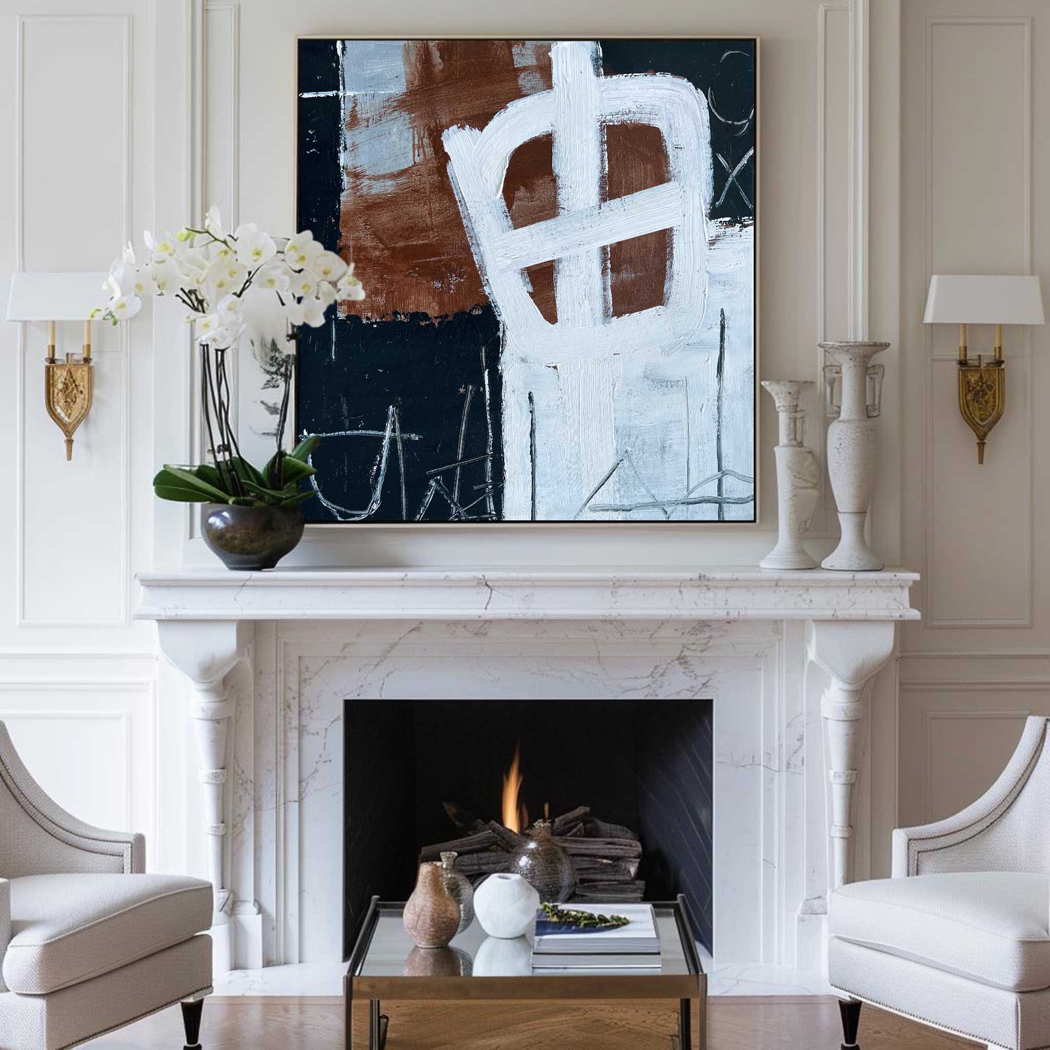 Abstract Mark‑Making Graffiti Style Framed Linen Canvas Wall Art