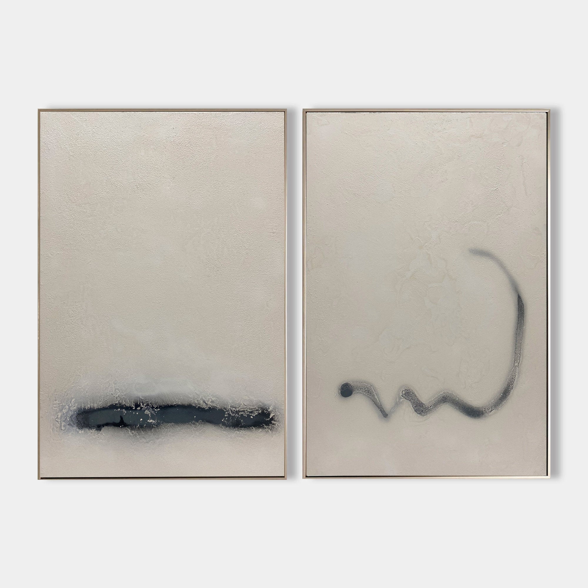 Duo‑Panel Subtle Line Abstract Hand‑Painted Muted Tone Textured Artwork