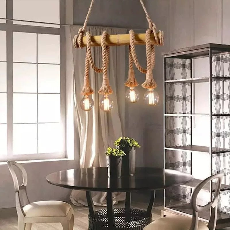 Silva Vintage Wood/Rope Pendant Light, Living Room