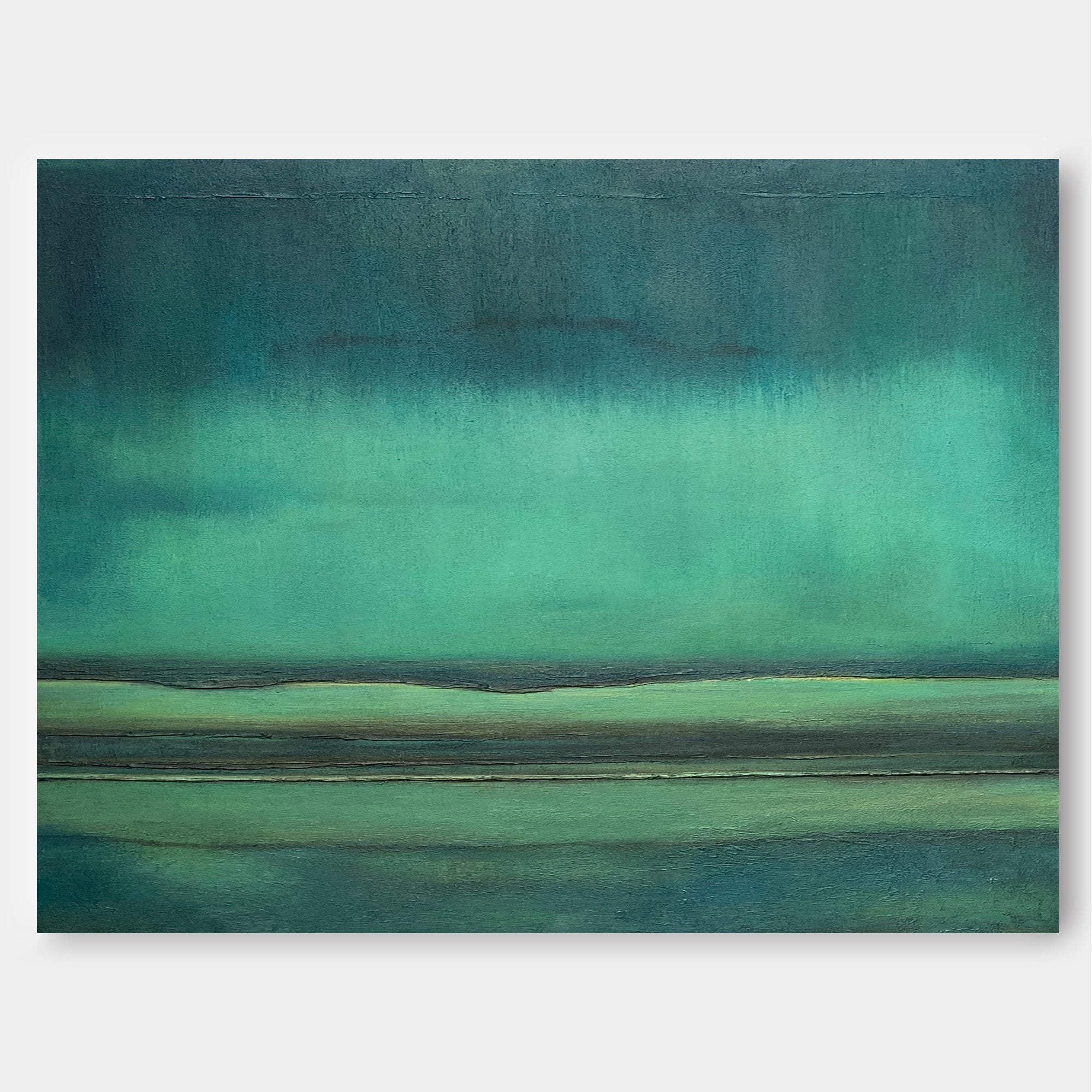 Deep Green Abstract Horizon Landscape Impasto Canvas Wall Art
