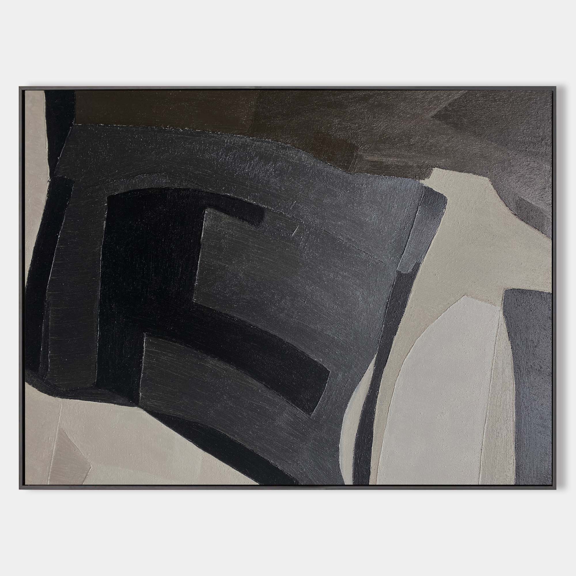 Contemporary Minimalist Black Beige Grey Geometric Abstract Painting