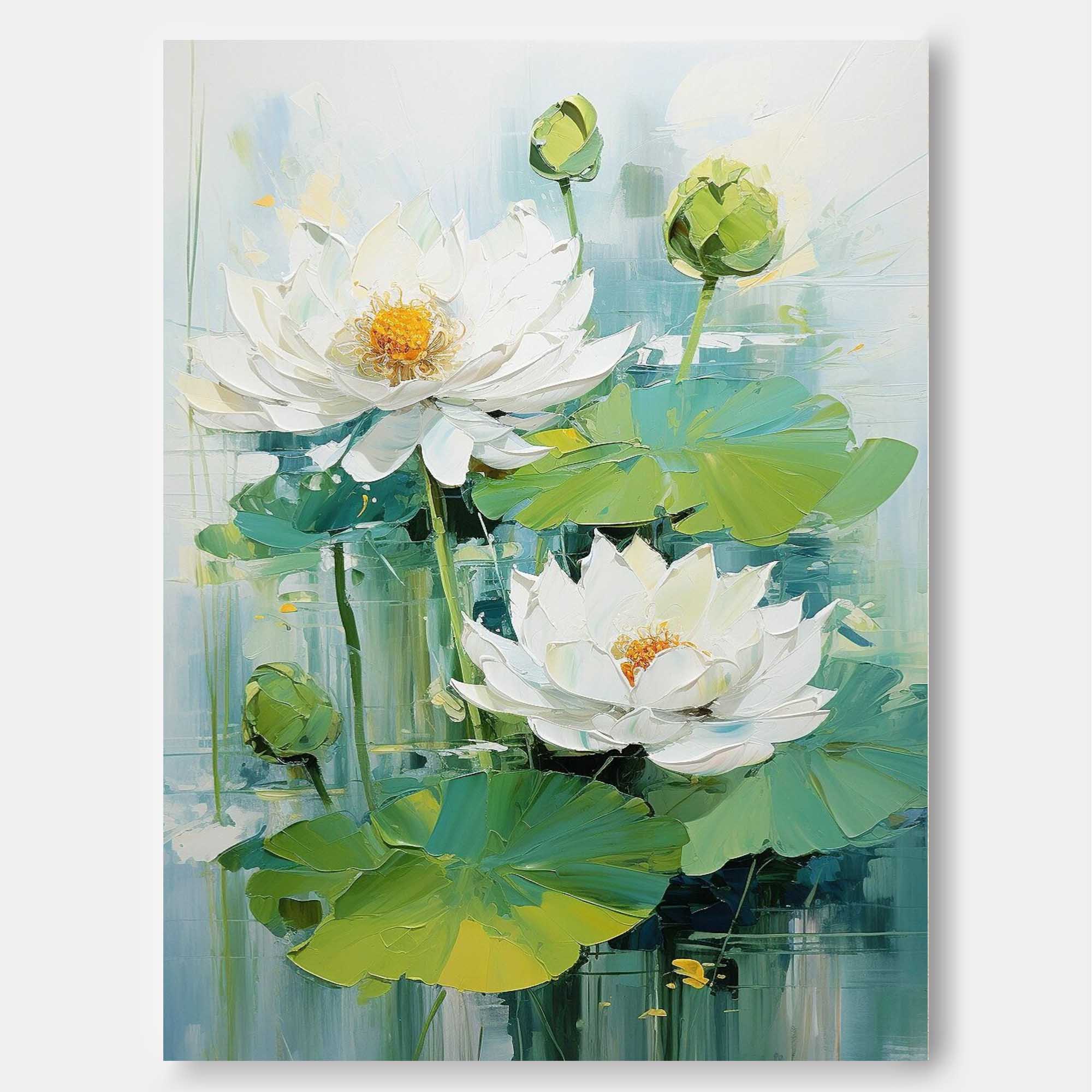 White Lotus Floral Impasto Canvas Wall Art