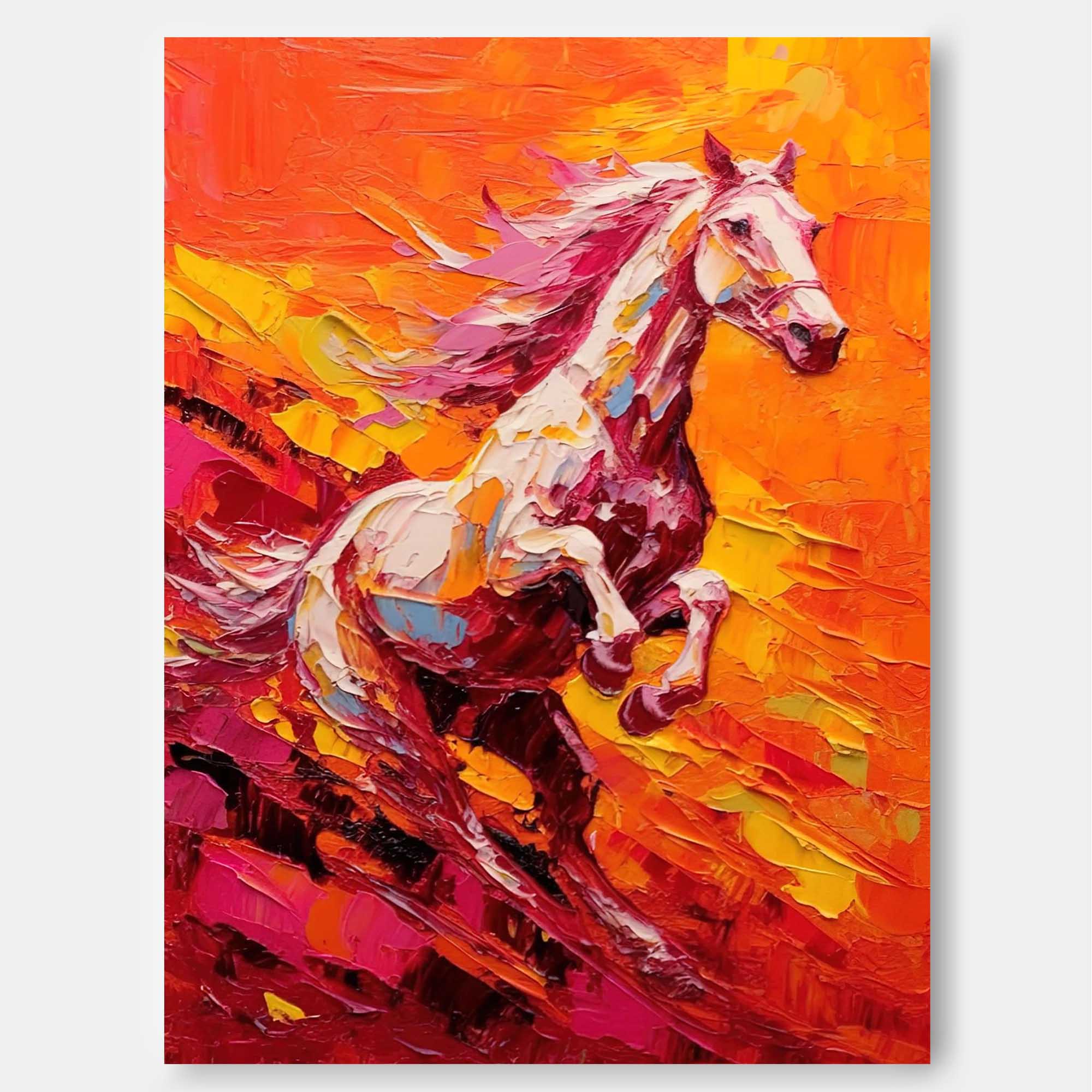 Wall Art Vibrant Jumping Horse Warm Sunset