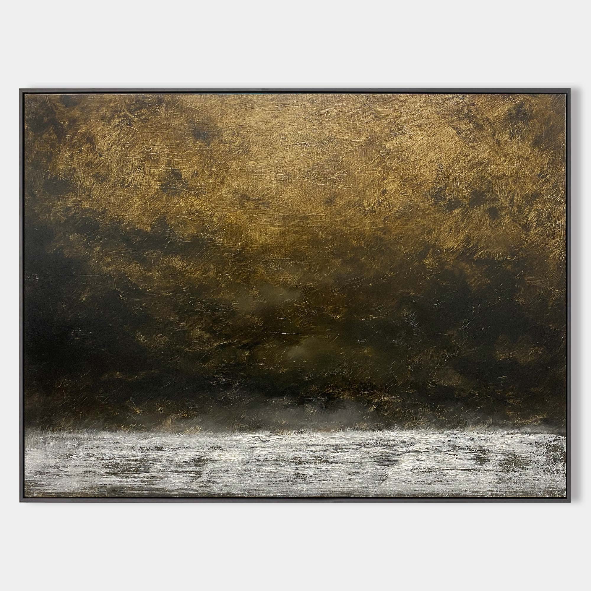 Abstract Brown Earth Tone Aged Landscape Oil Acrylic Linen Canvas Painting