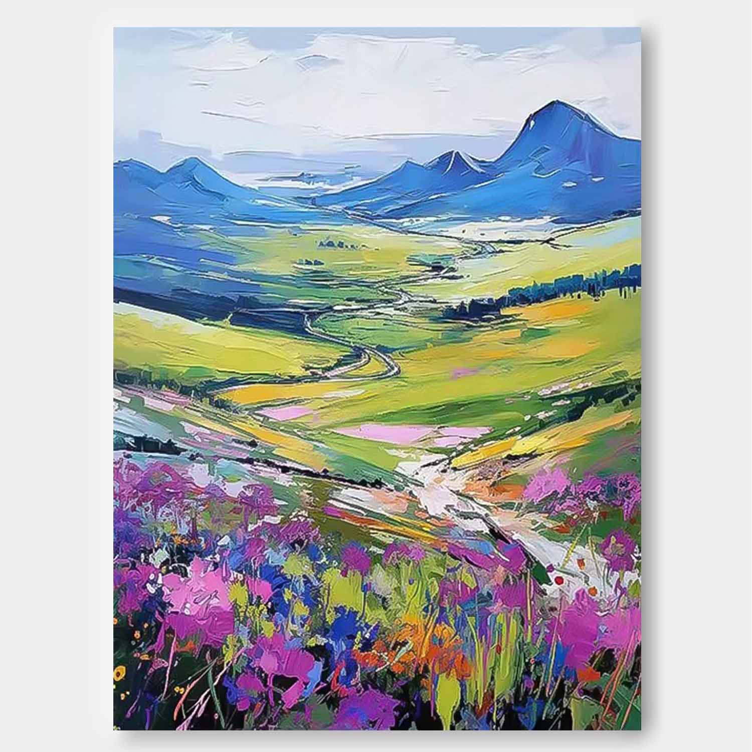 FMountain Wildflower Landscape Impasto Canvas Wall Art