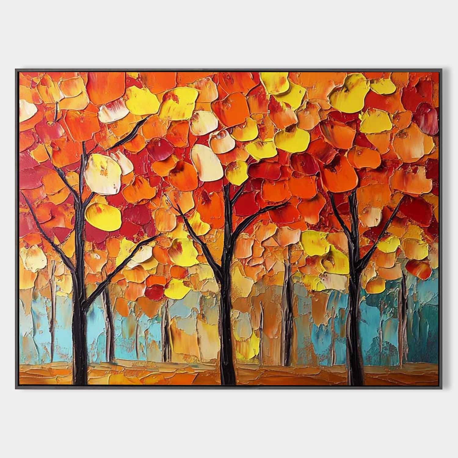 Crimson Trees Golden Fall Painting