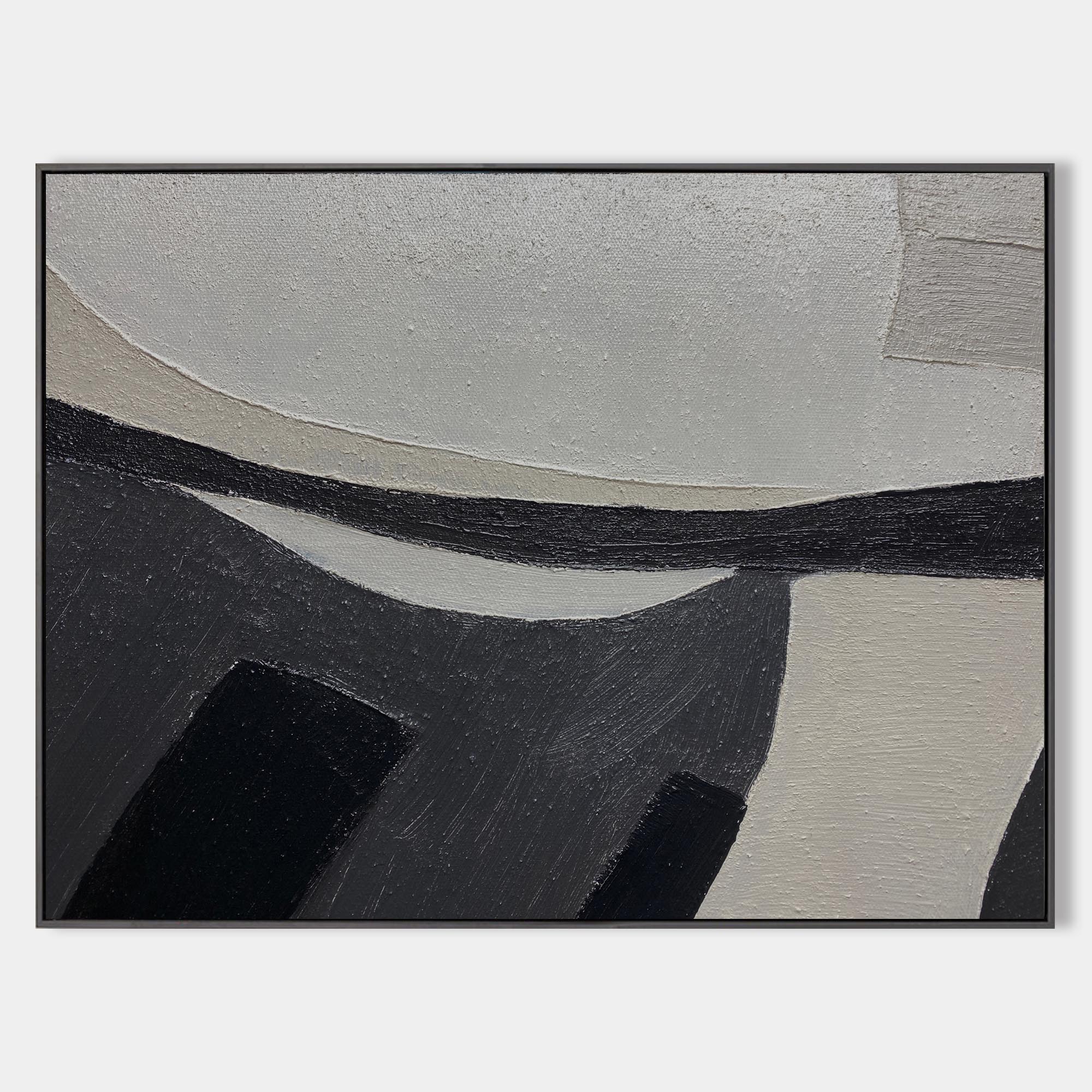 Contemporary Minimalist Black Beige Abstract Geometric Painting