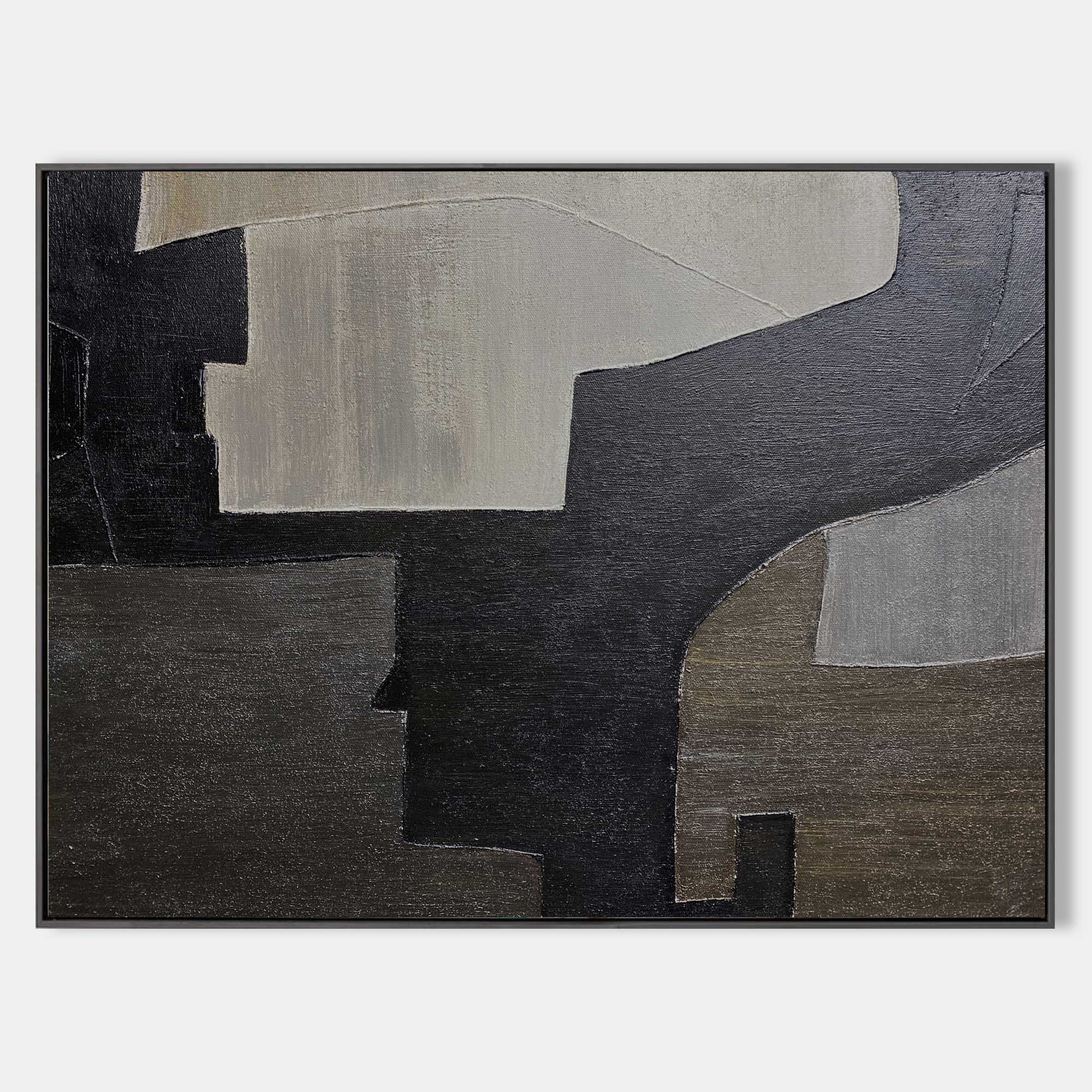 Minimalist Black Beige Geometric Abstract Painting