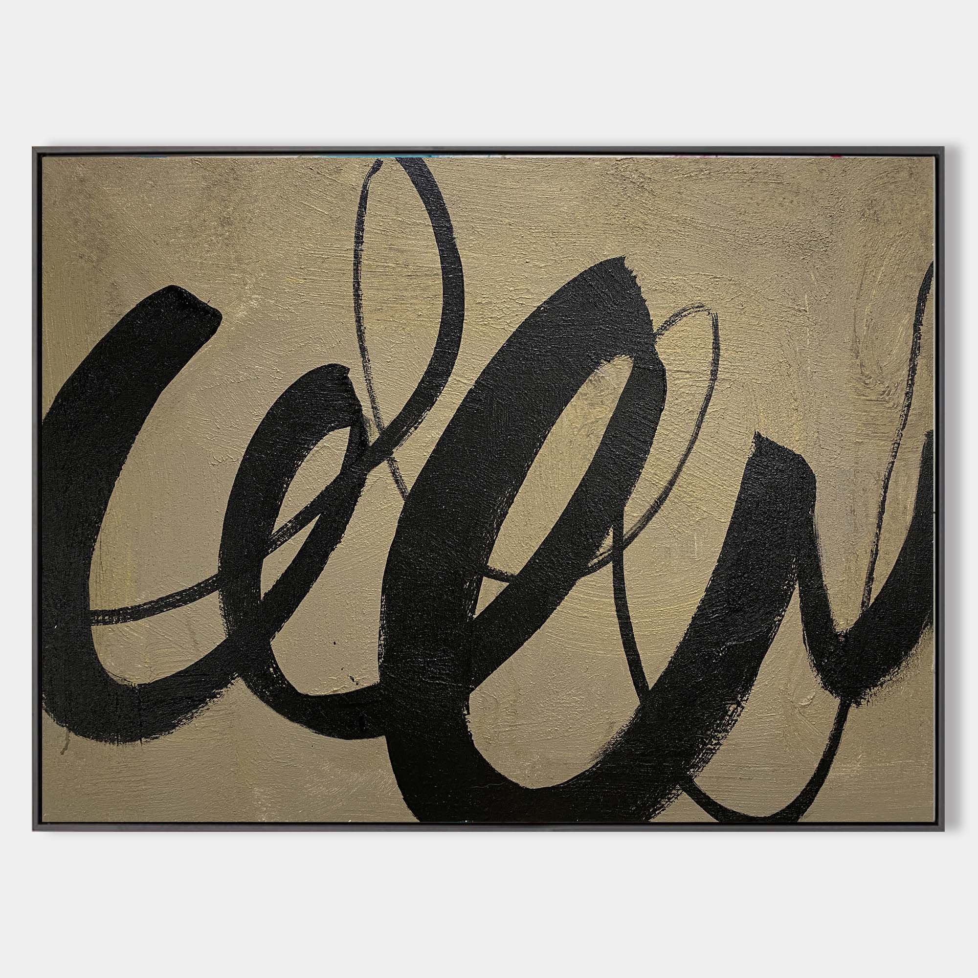 Gestural Calligraphic Abstract Unstretched Linen Canvas Wall Decoration