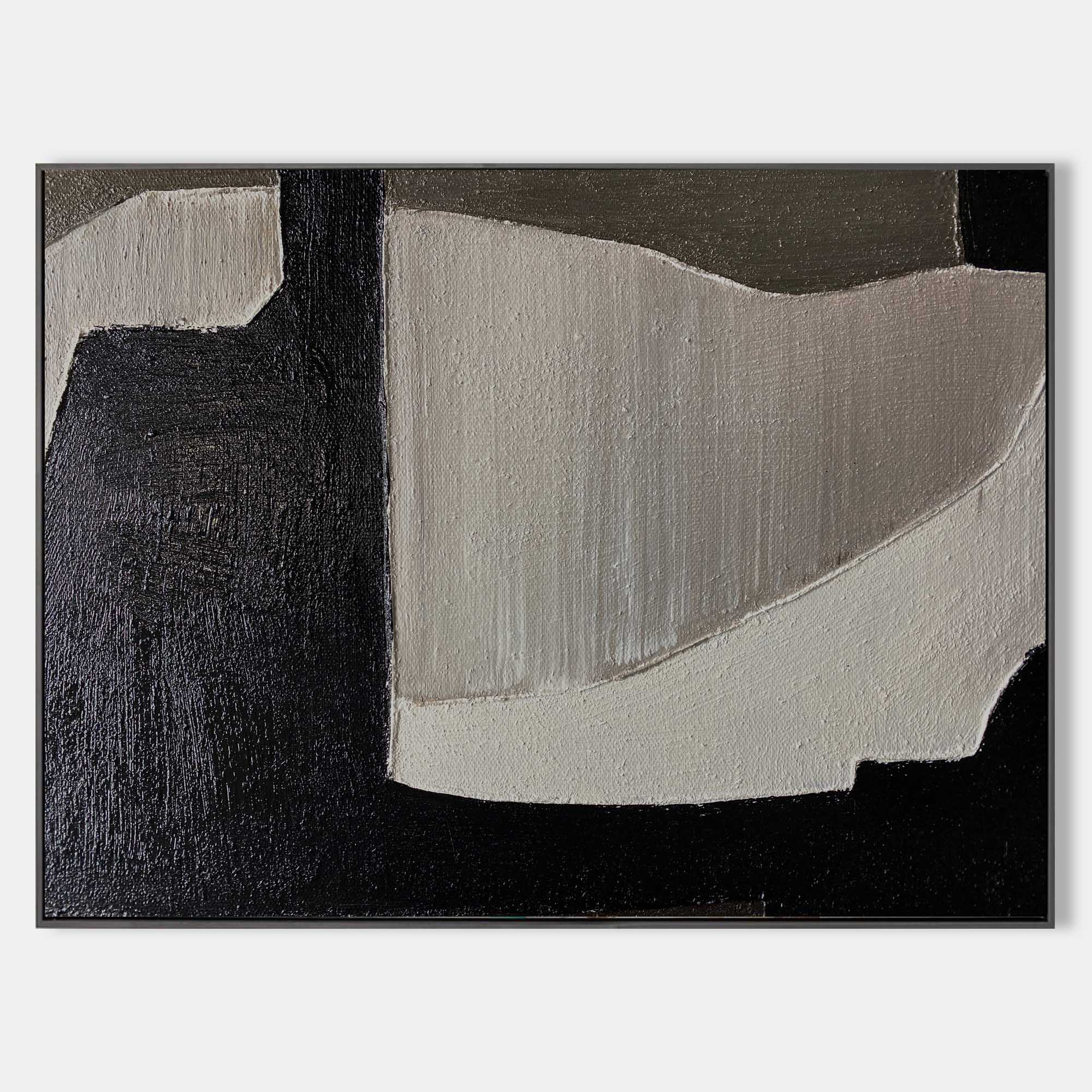 Contemporary Abstract Black White Beige Geometric Minimalist Painting