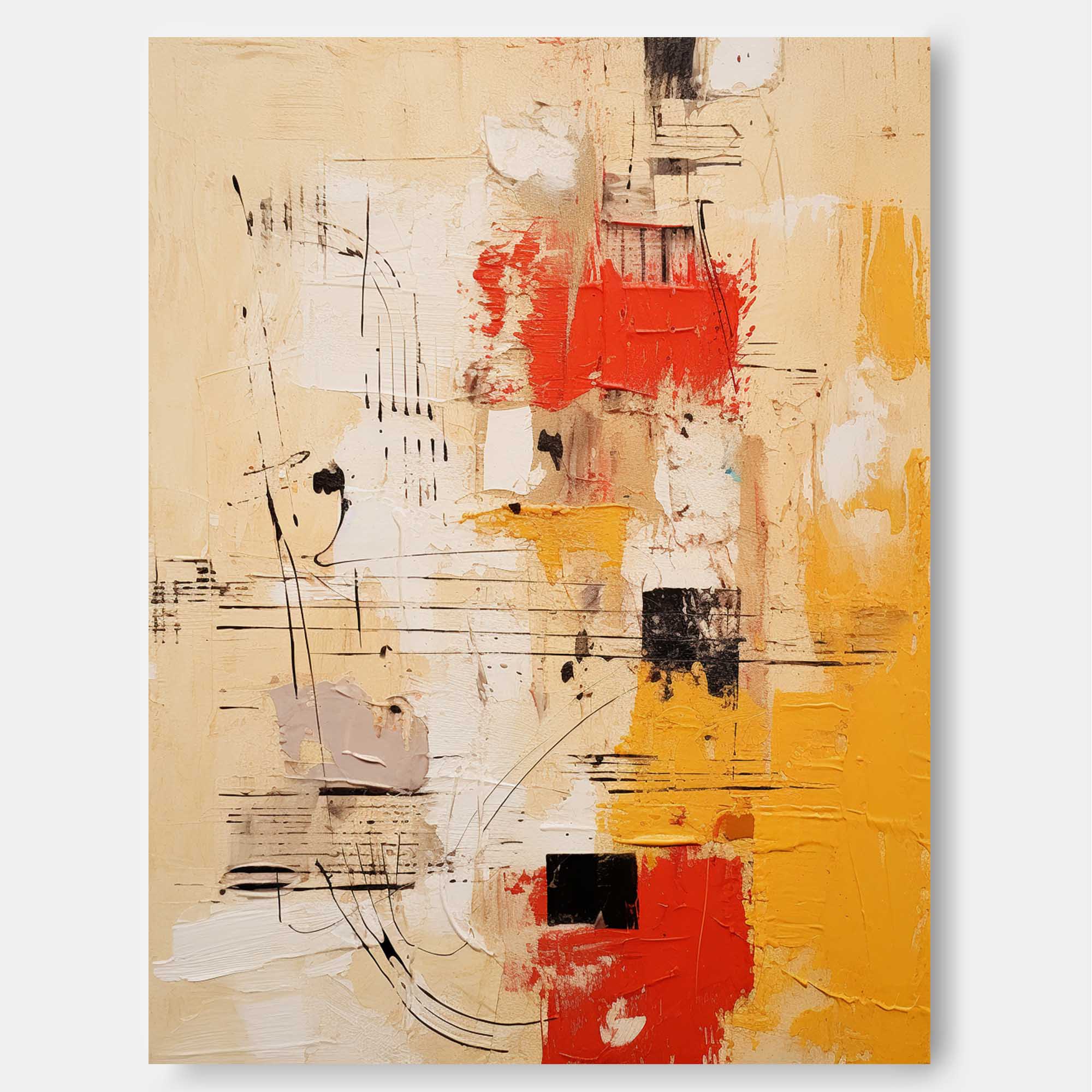Modern Abstract Yellow Red Canvas Painting
