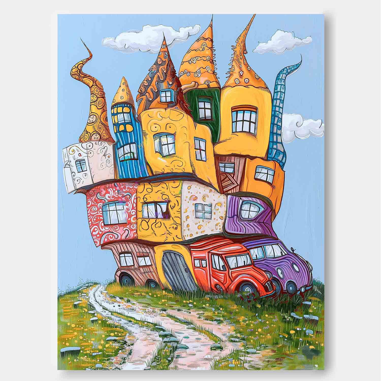 Wall Art Architecture Surreal Whimsical House Playful
