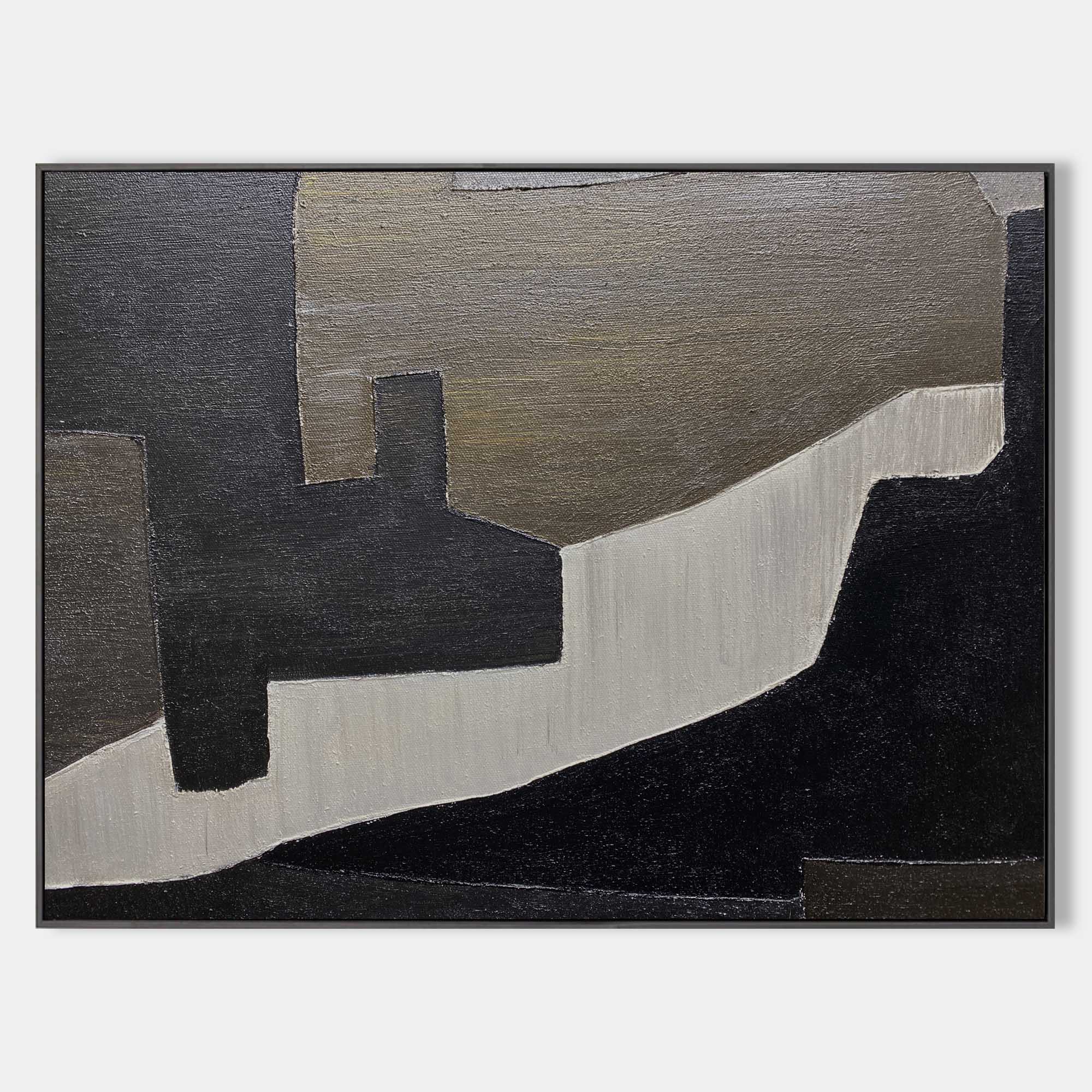 Contemporary Minimalist Black White Geometric Abstract Painting