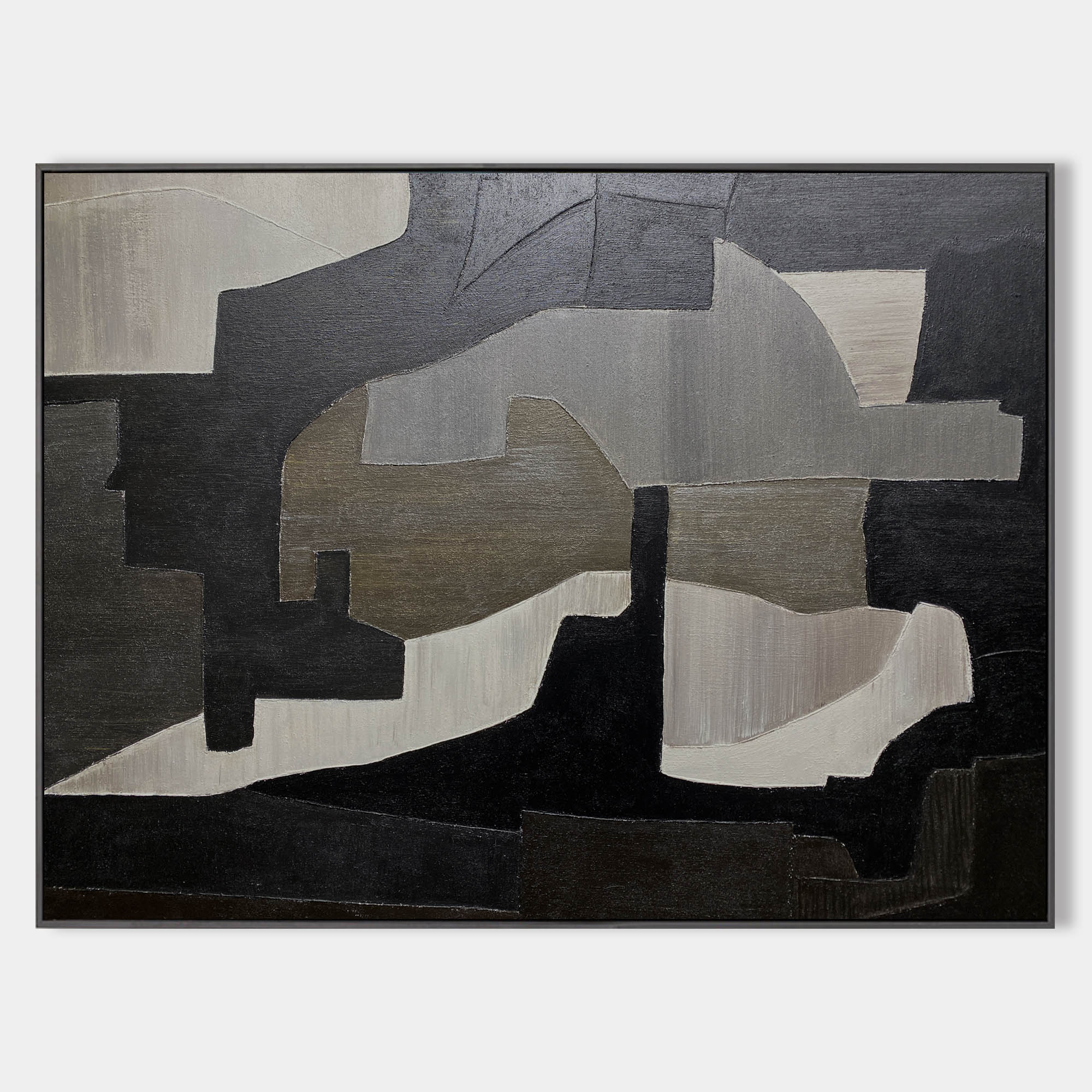 Minimalist Black White Grey Geometric Abstract Painting