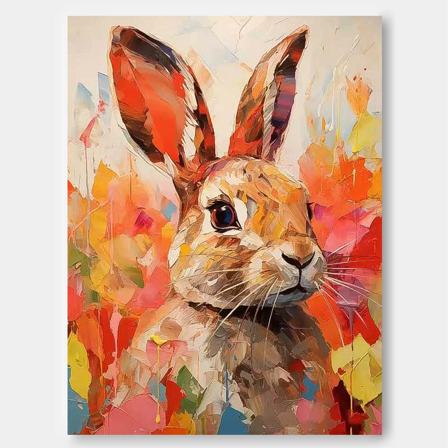 Wall Art Impasto Animal Vibrant Rabbit Decor