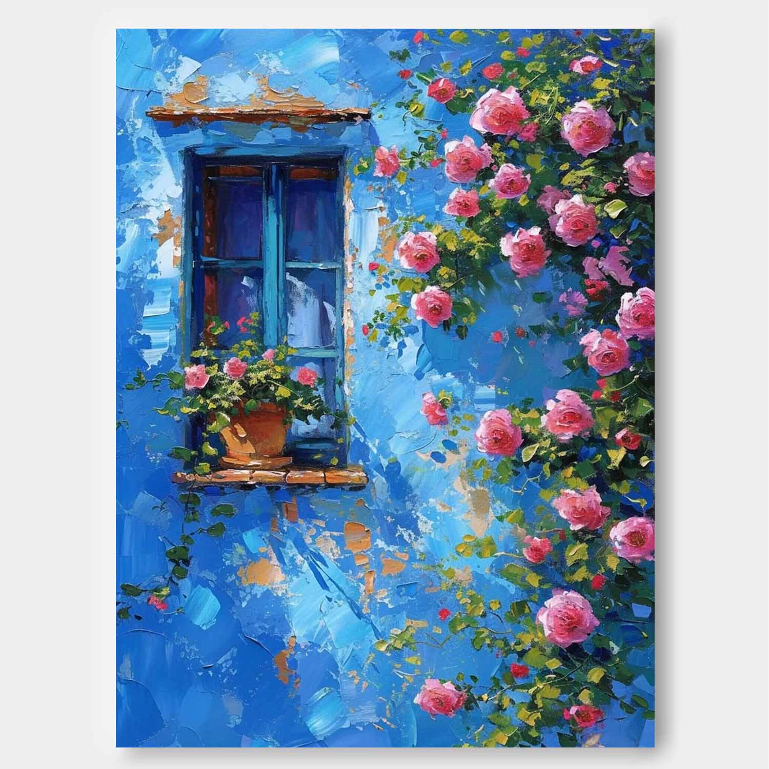 Bright Cobalt Wall Garden Rose Wall Art