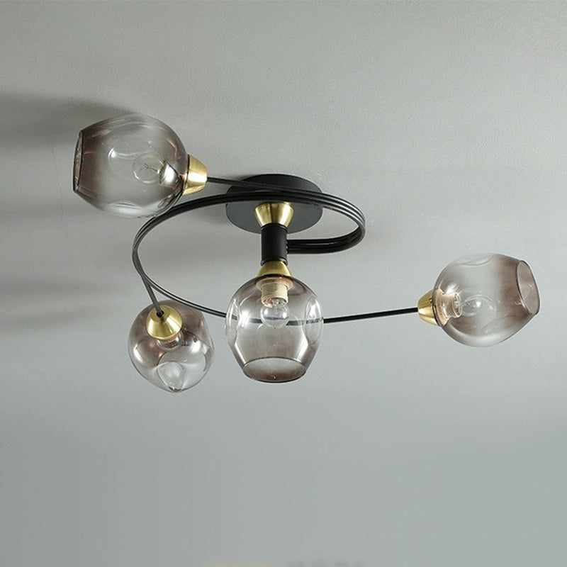 Valentina Flush Mount Ceiling Light, Glass, Black/Gold, Dining Room